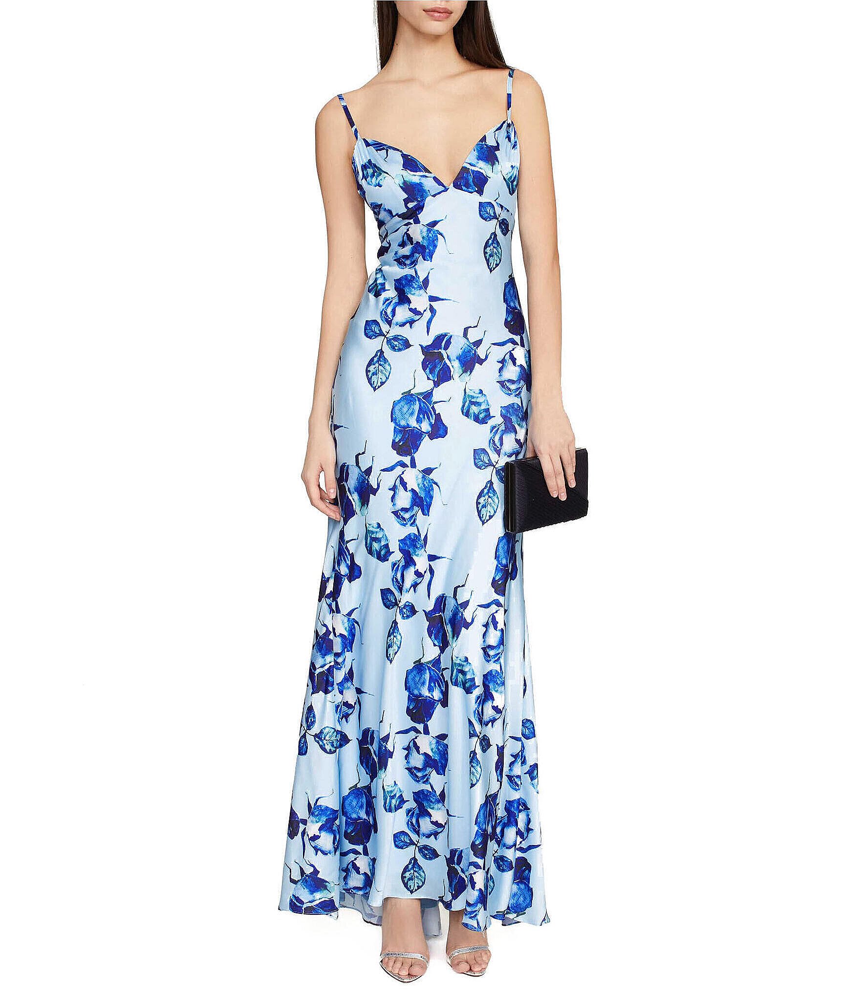 Mac Duggal Floral Print V-Neck Sleeveless Gown | Dillard's