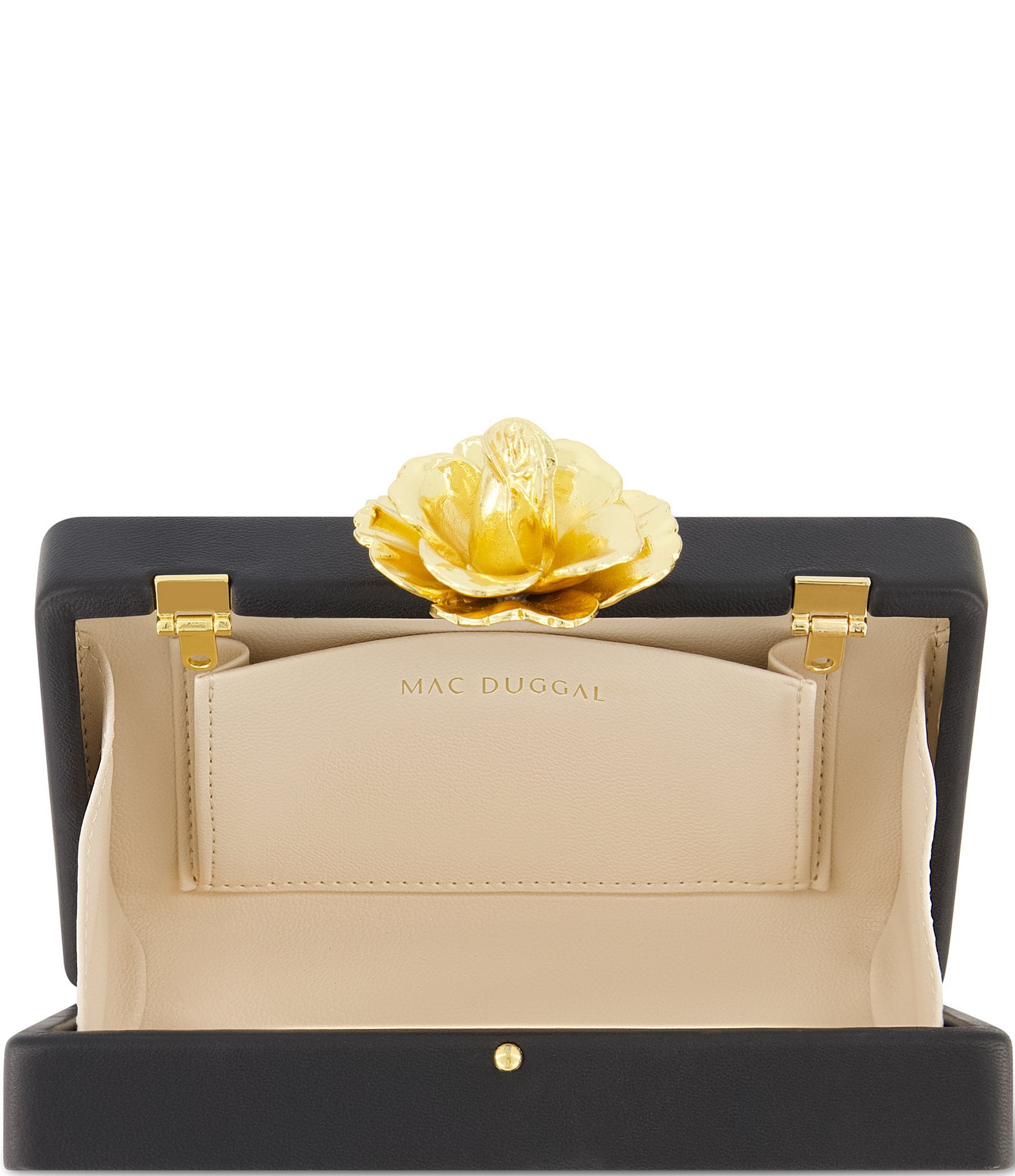 Mac Duggal Gold Rose Mini Nappa Leather Box Clutch