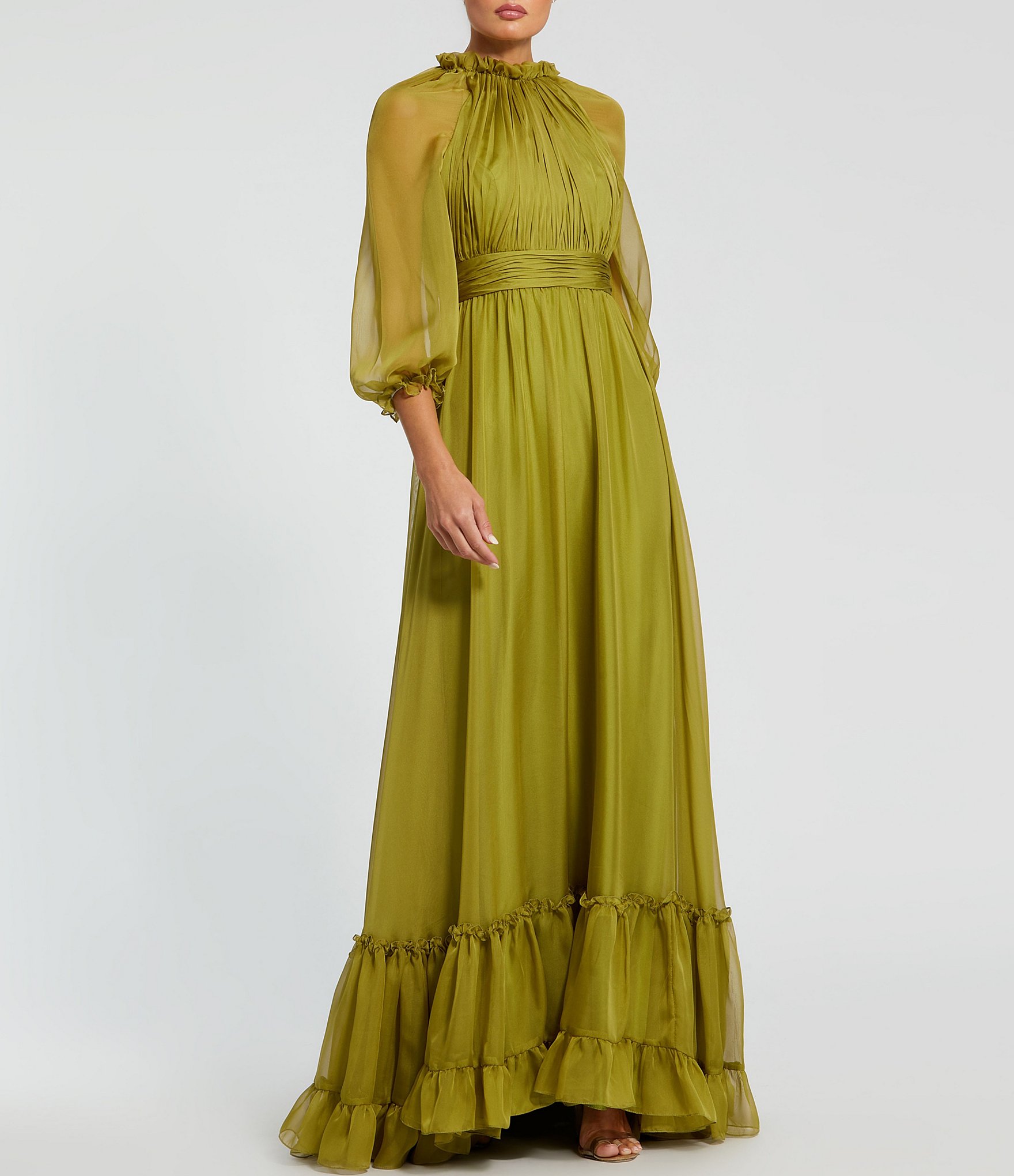 【Mac Duggal】Elbow Length Sleeve Gown 関税送料込 Mac Duggal Beaded Embellished Surplice V-Neck Illusion Long