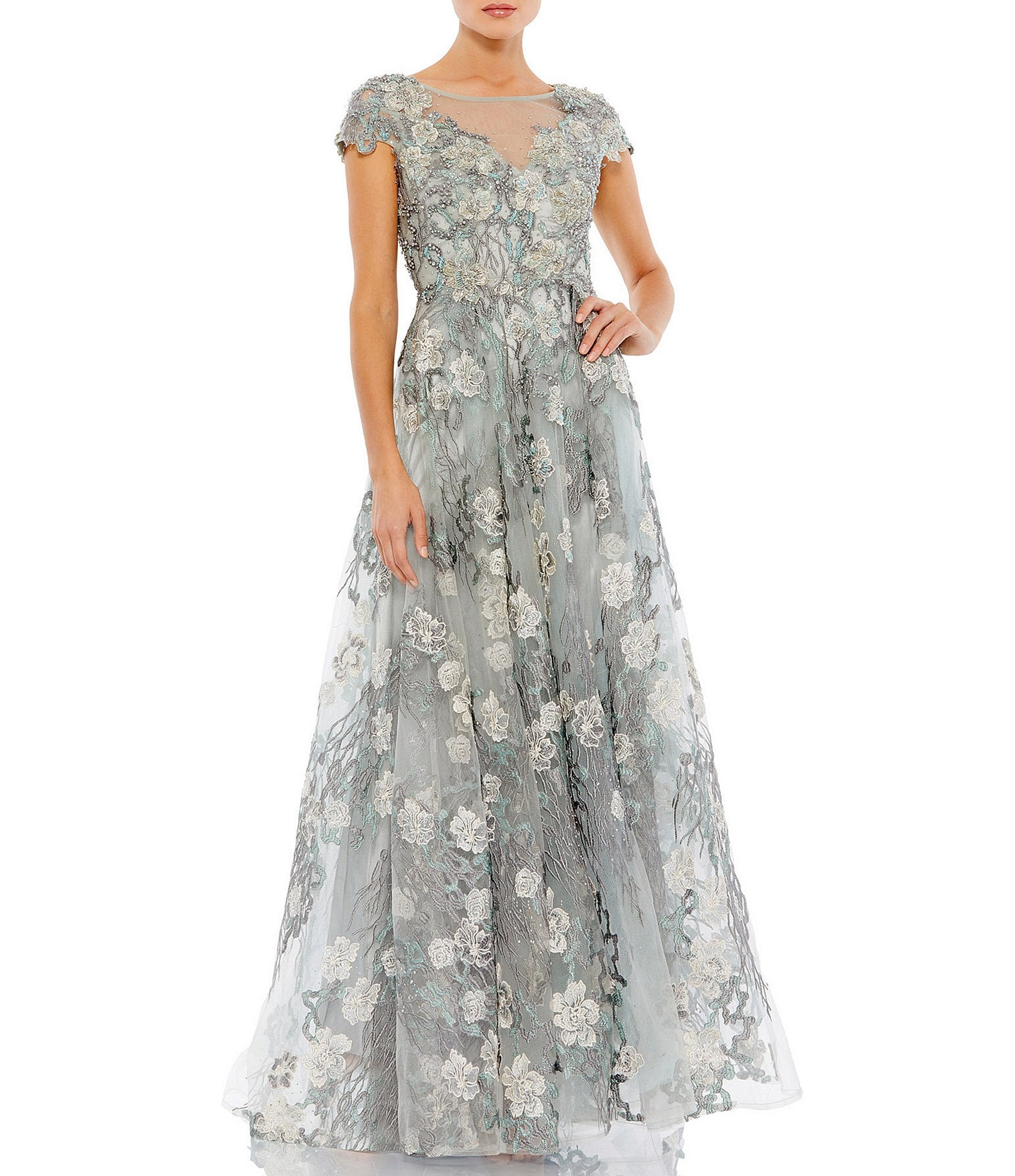 Short Sleeve Floral Applique Ball Gown ...