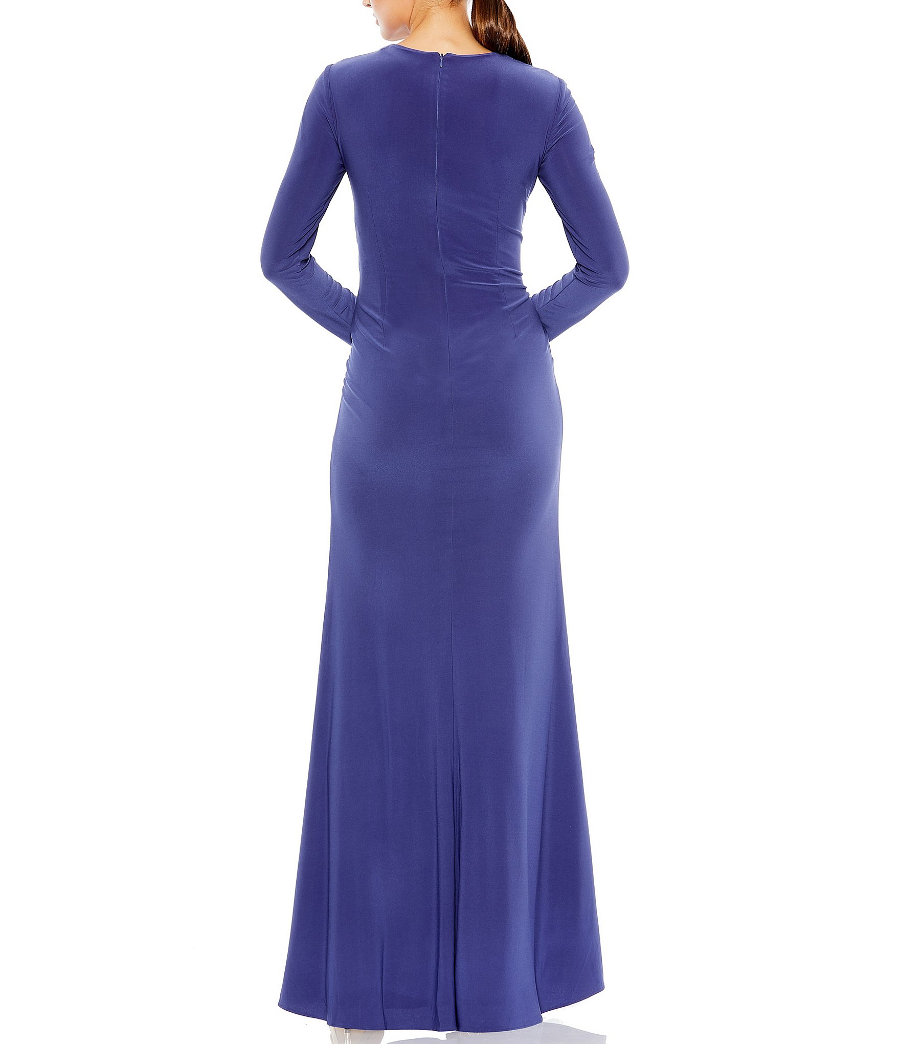 Mac Duggal Long Sleeve Keyhole Draped Gown