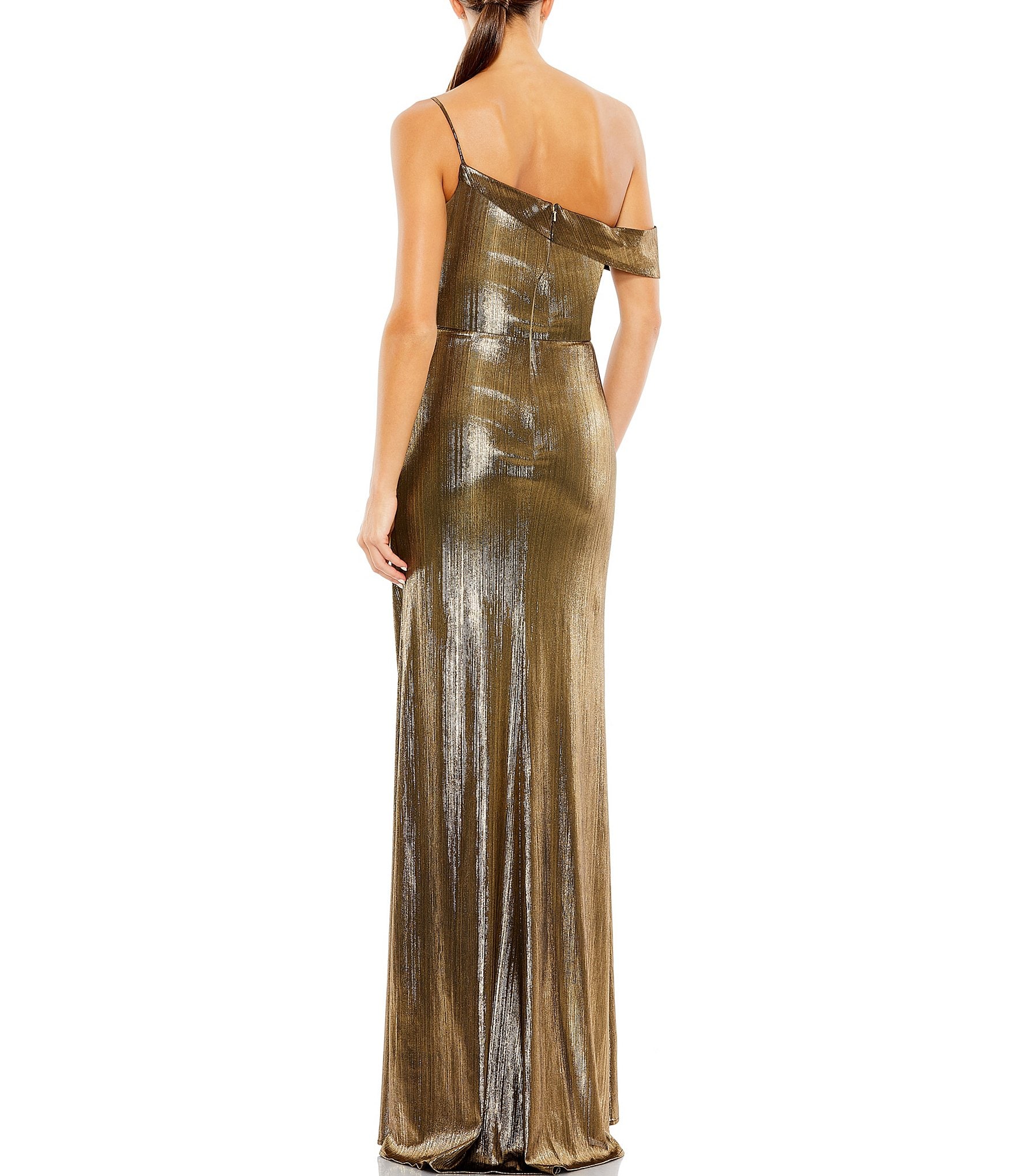 Mac Duggal Metallic Off-the-Shoulder Twist Waist Gown