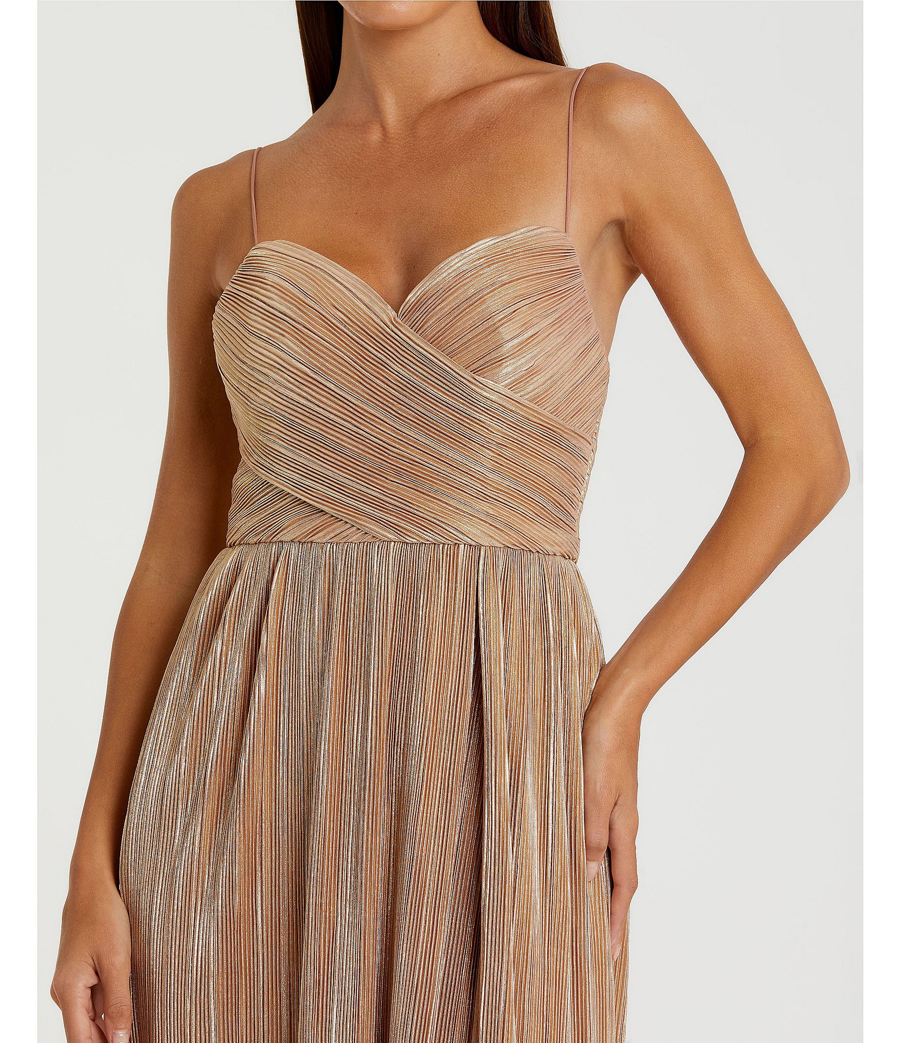 Mac Duggal Metallic Ruched A Line Sleeveless Gown