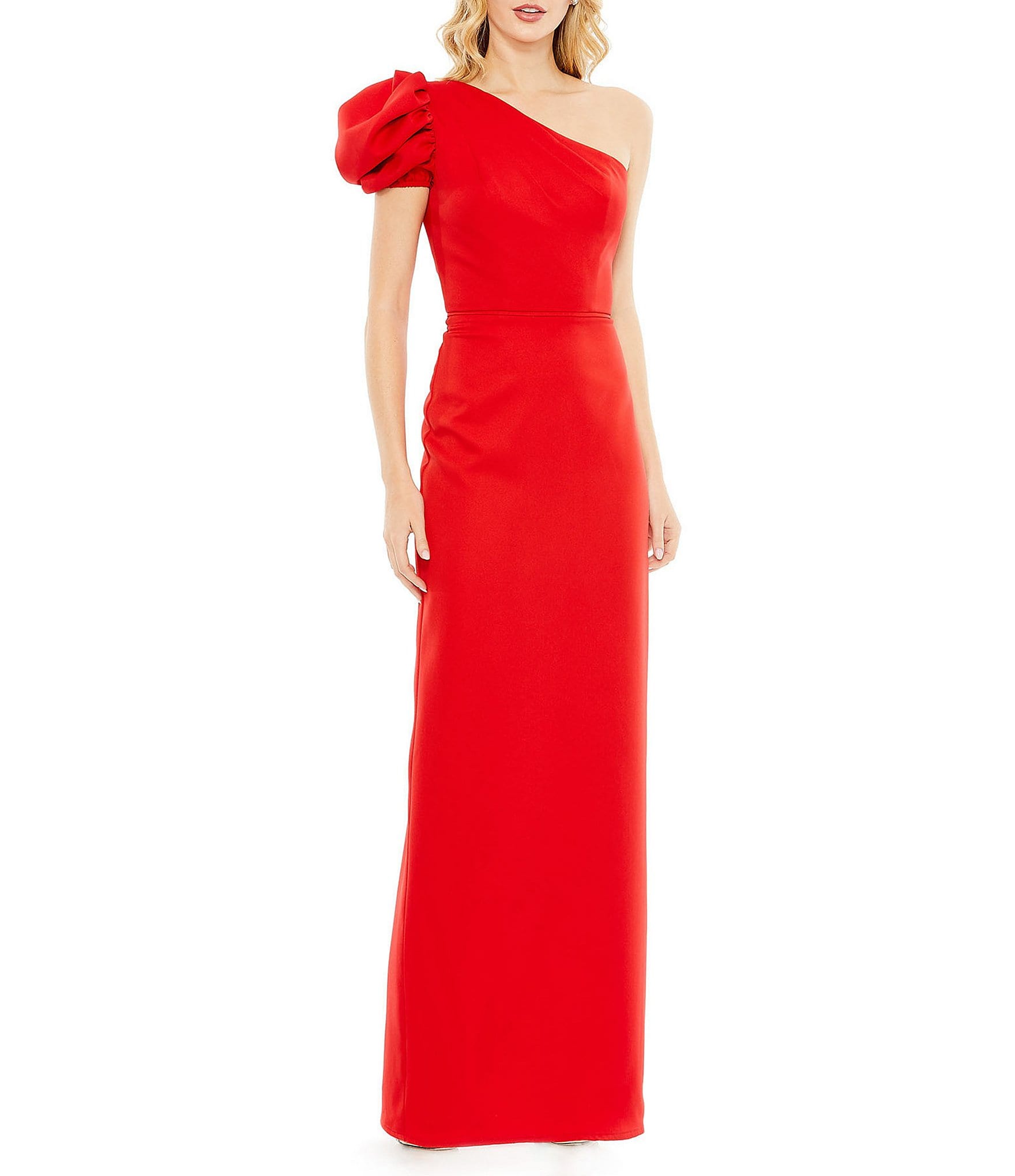 Mac Duggal One Shoulder Short Puffed Sleeve Gown | Dillard's