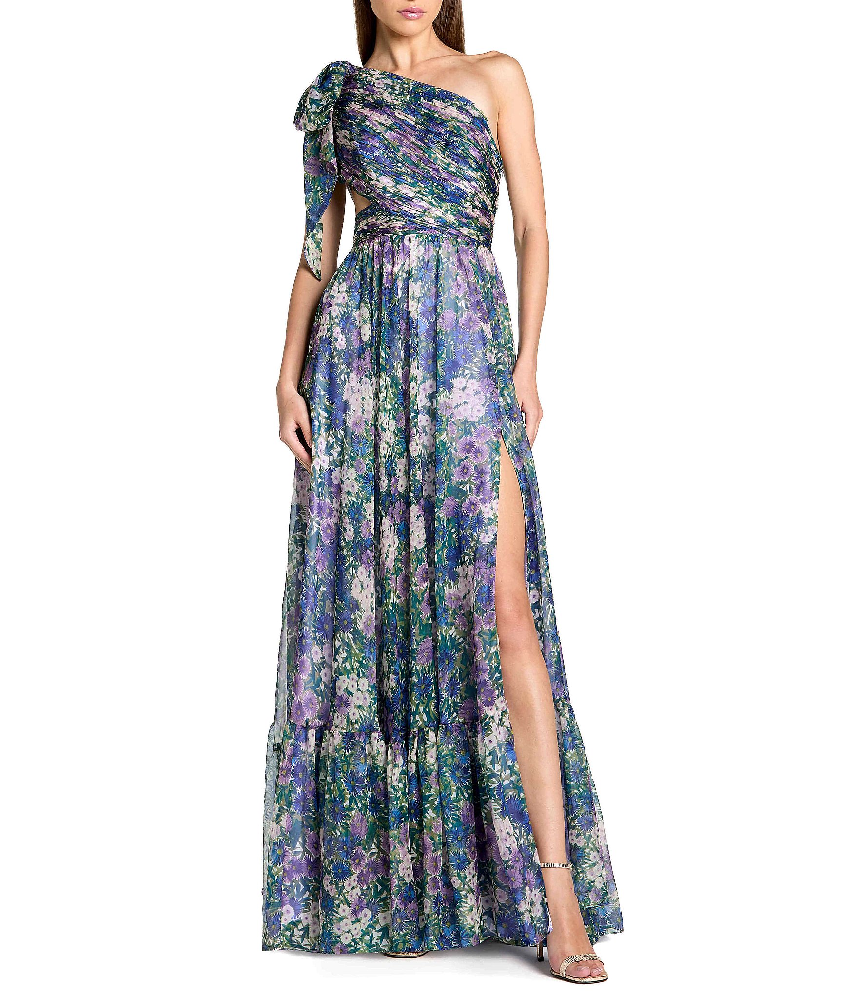 Mac Duggal One Shoulder Side Cut Out Gown With Slit