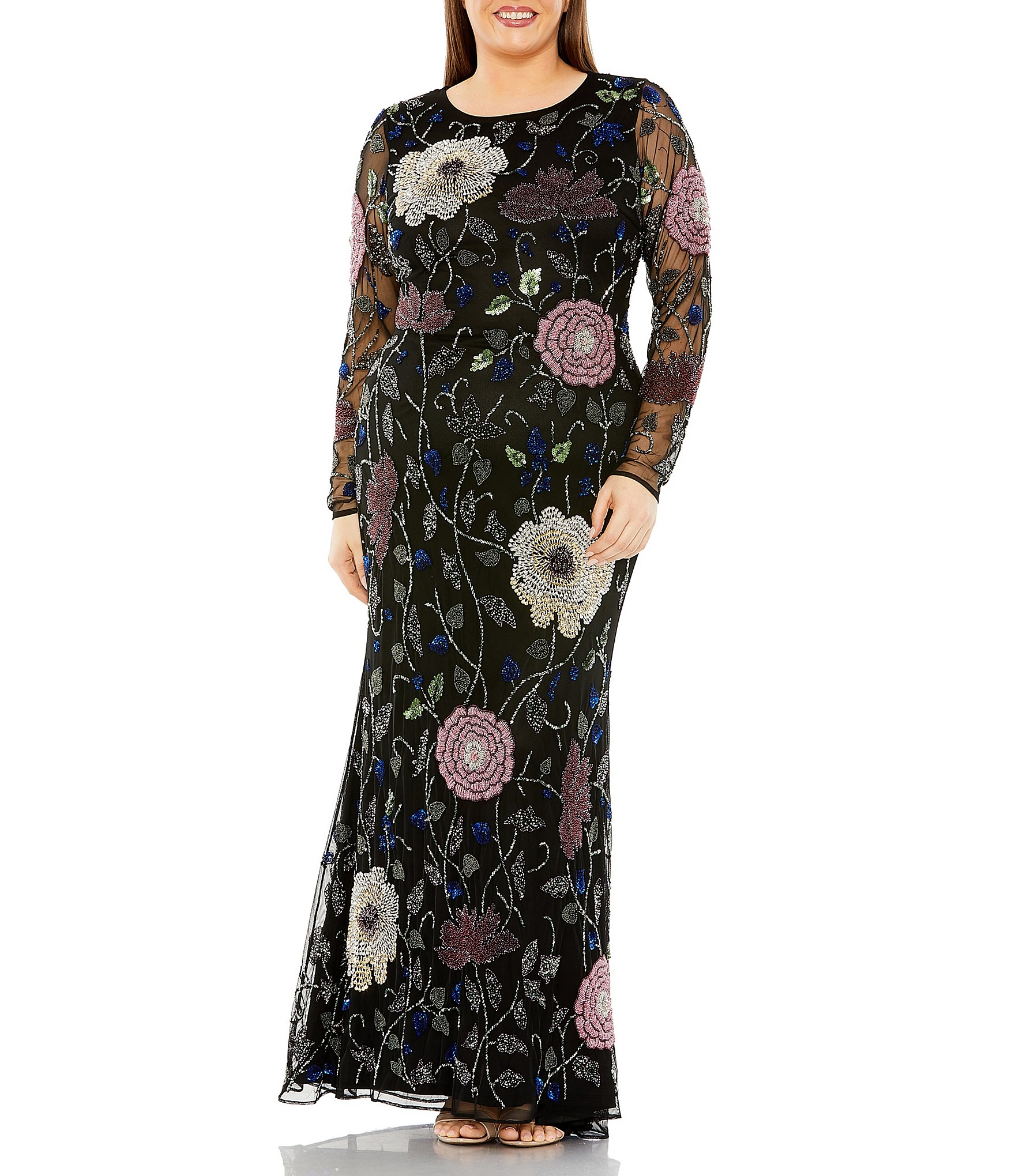 Mac Duggal Plus Size Long Sleeve Jewel Neck Floral Embroidered Gown Dillards 5788