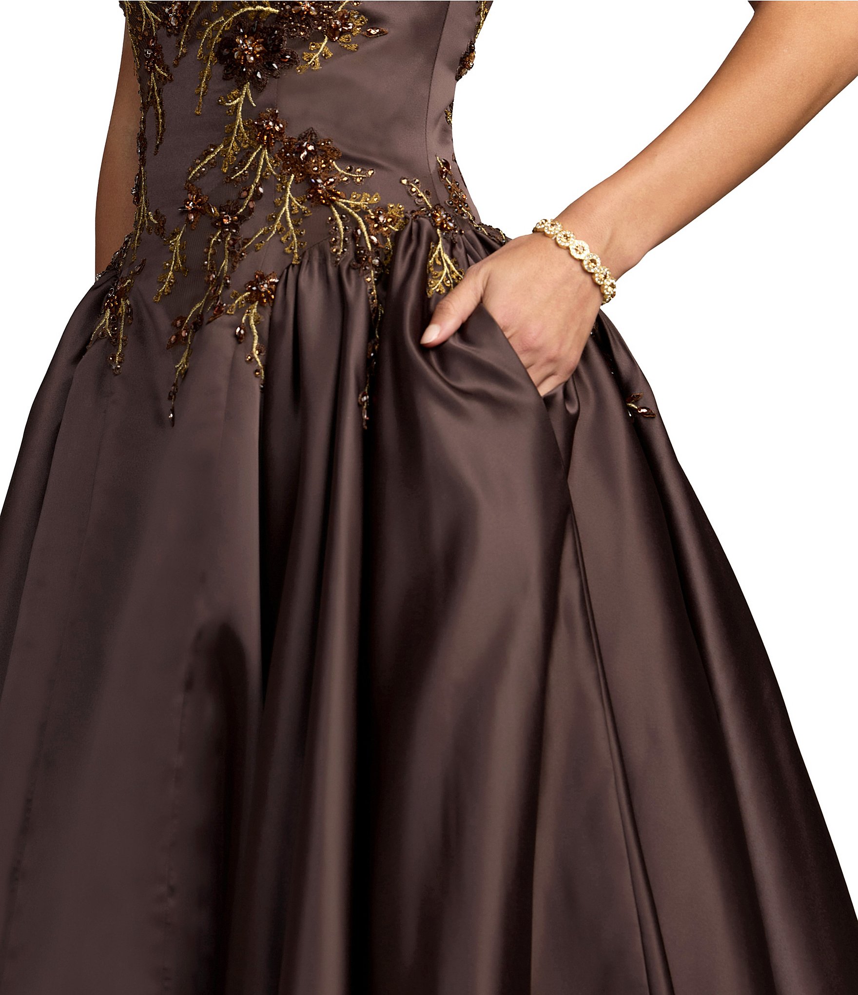 Mac Duggal Satin Beaded Halter Sleeveless Ball Gown