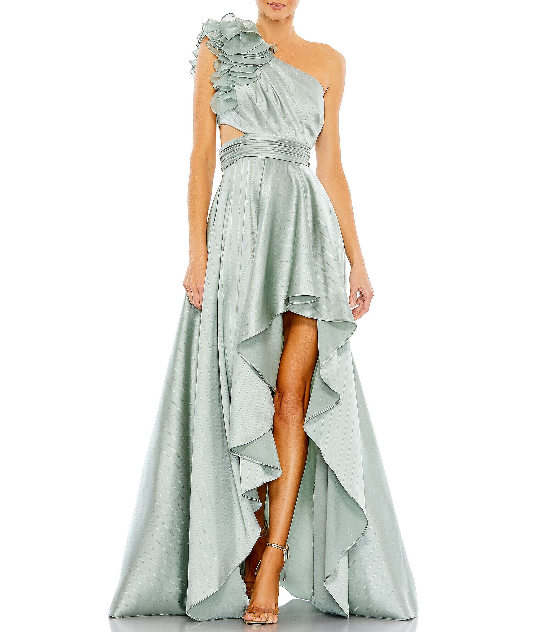 Satin Ruffled Asymmetrical Gown – Mac Duggal