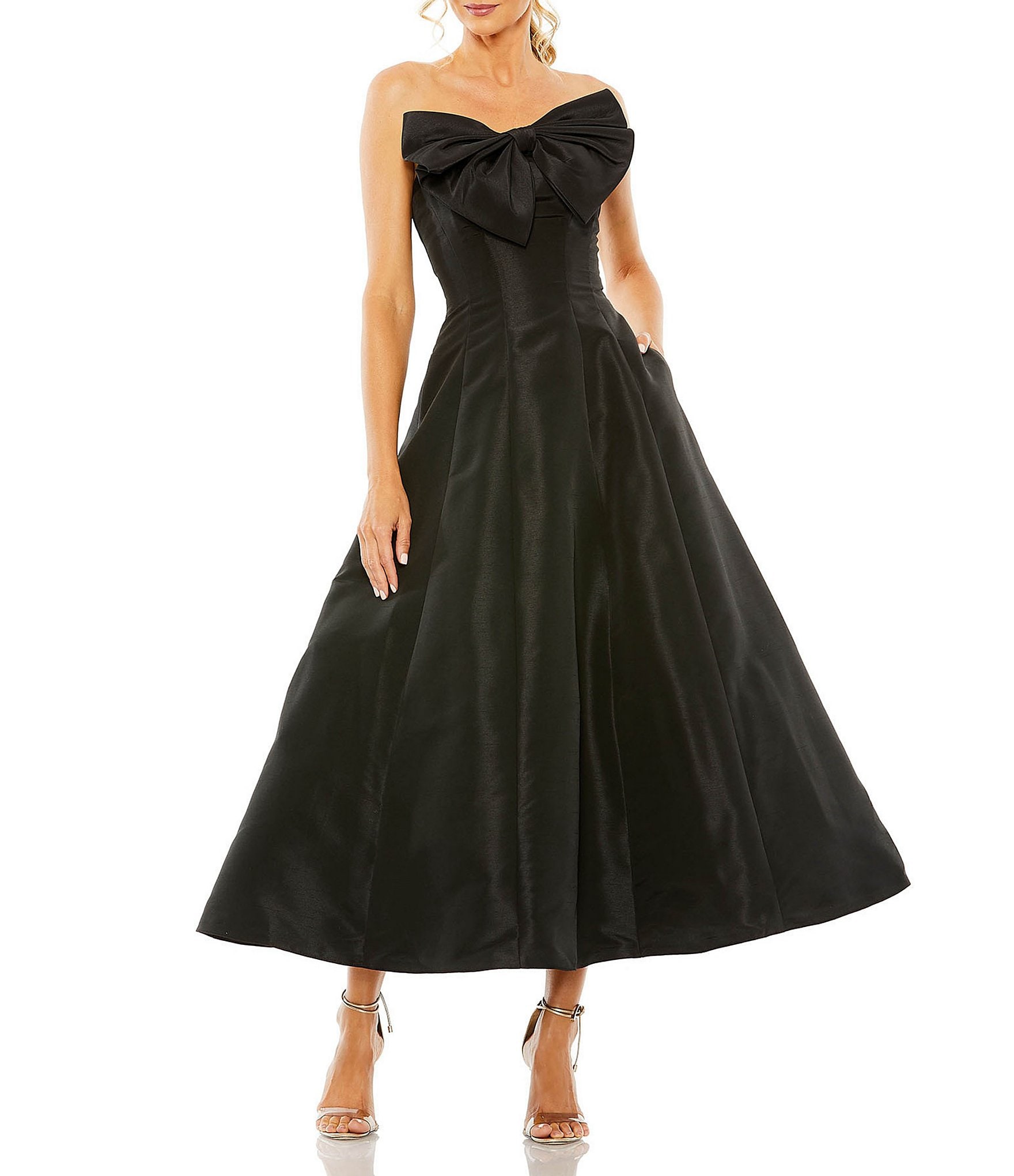 Mac Duggal Satin Strapless Bow Bodice A-line Ball Gown | Dillard's