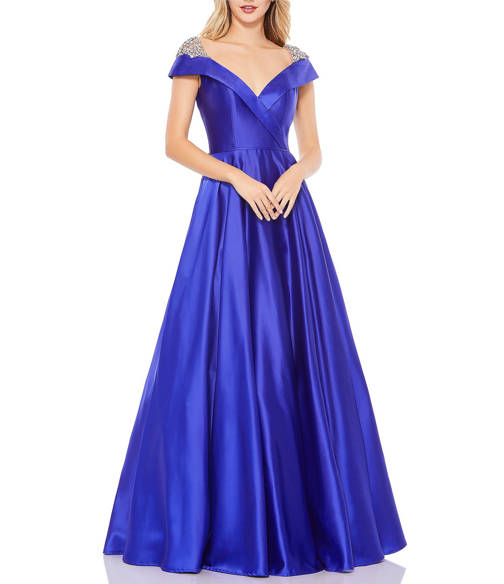 Deep V Neck Cap Sleeve Crimson A-line Long Prom Dress - VQ