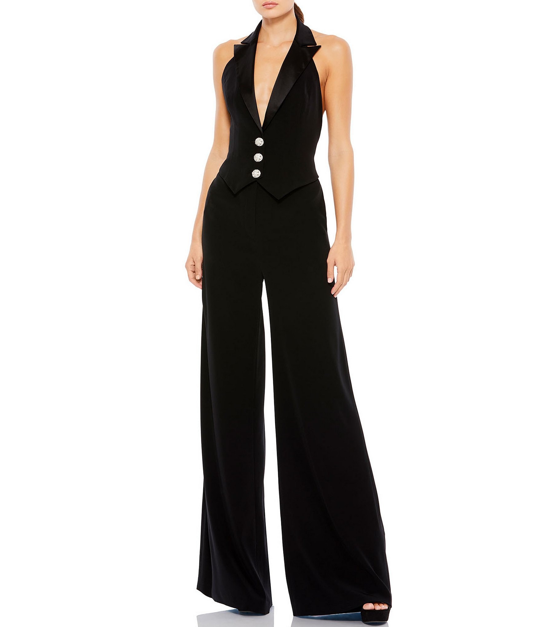 Womens Summer Loose Casual Jumpsuit with Slit Design Printed Pattern Deep V-neck  Sleeveless Overalls with Waistband - Walmart.com