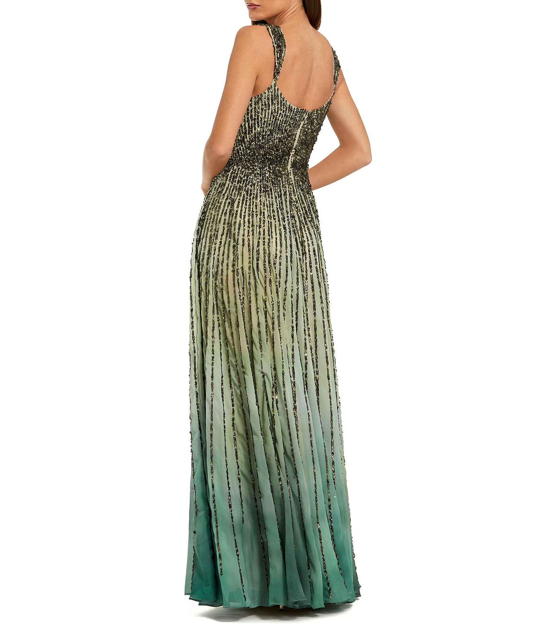 Mac Duggal Sleeveless Ombre Mesh Sequin A Line Gown