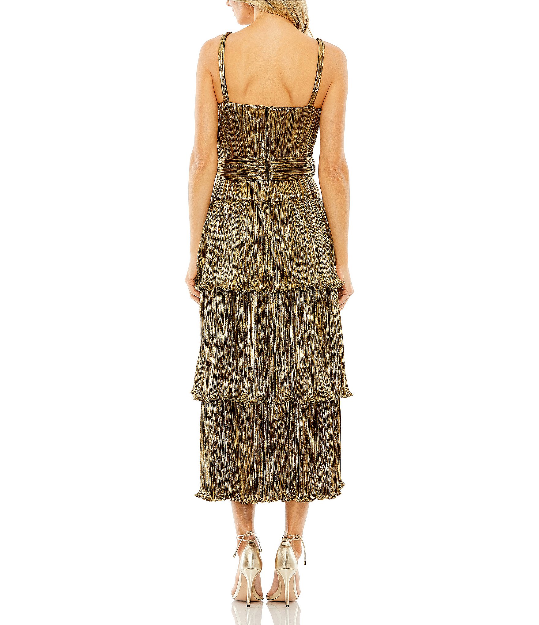 Mac Duggal Sleeveless Square Neck Tiered Ruffled Detail Dress