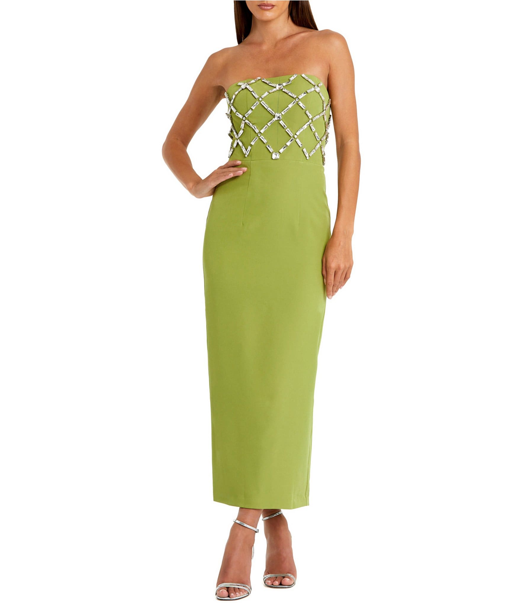Mac Duggal Strapless Beaded Bodice Ankle Dress