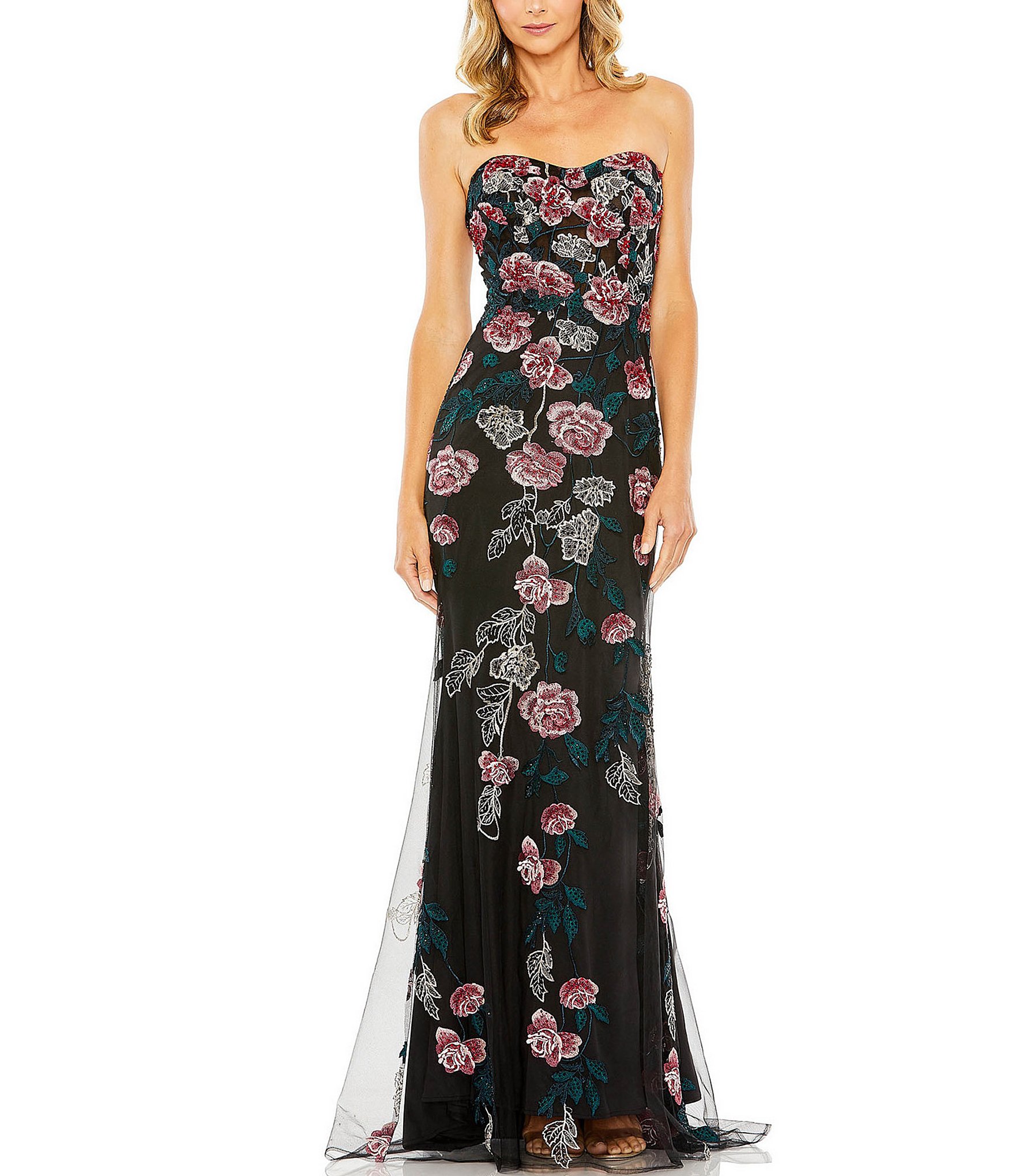 Mac Duggal Strapless Floral Embroidered Dress | Dillard's