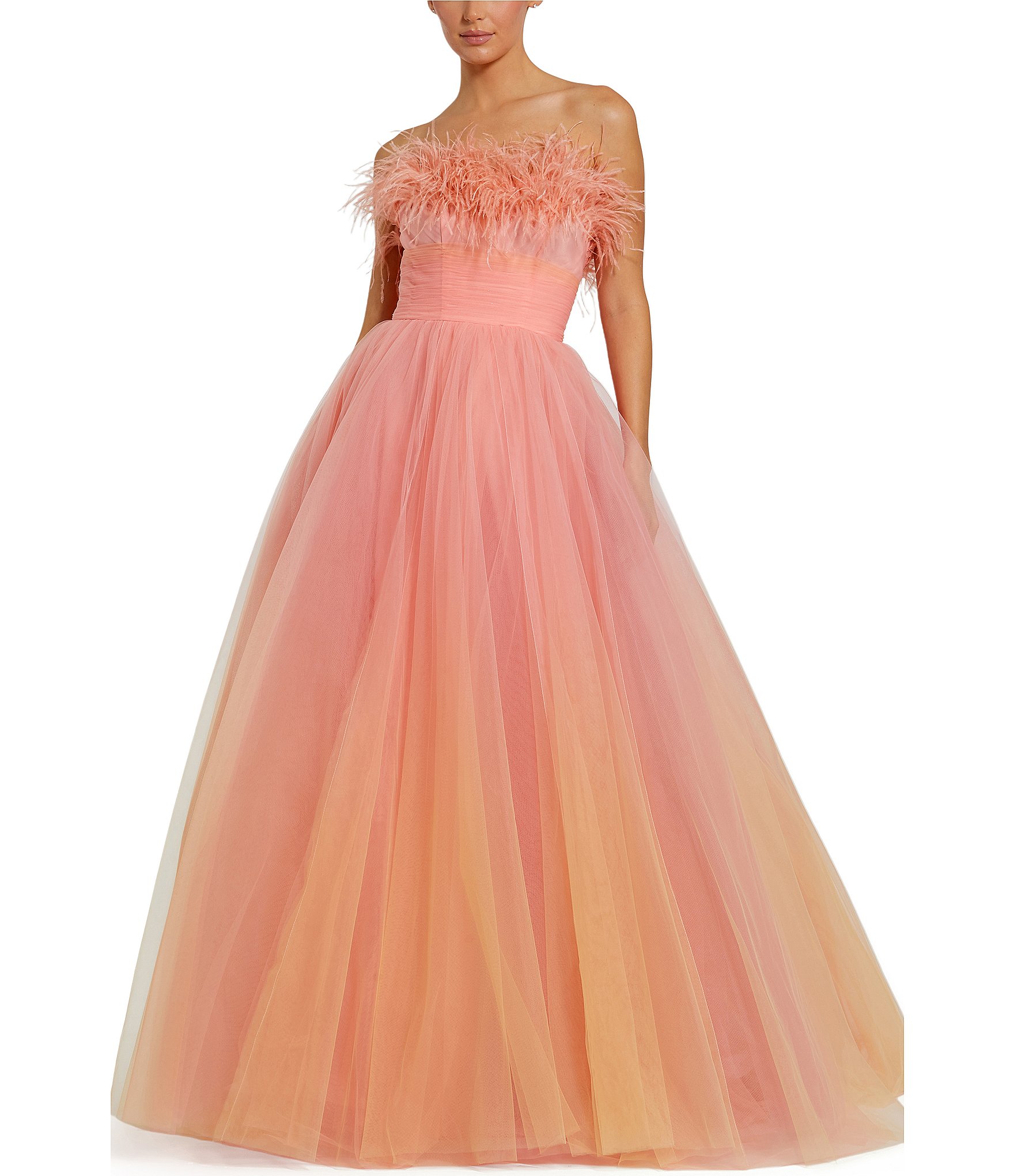 strapless open back dress A-Line Ocean Wave Tie-Straps Tulle Long Prom Dress Sky Blue / 00 main image 1