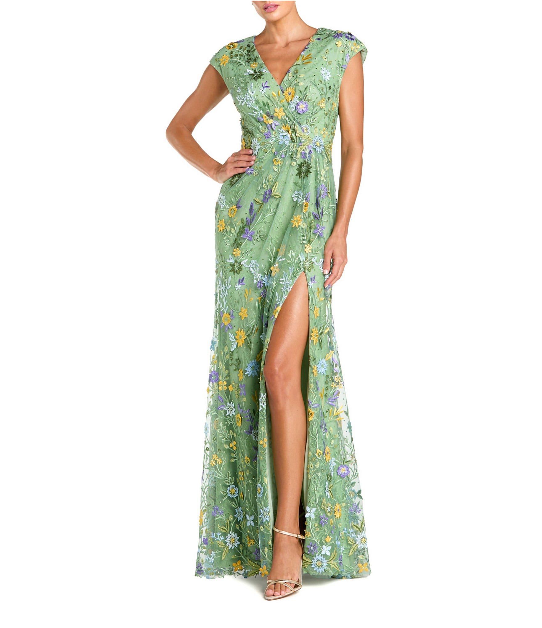 knee length dresses for ladies Navy V-Neck Sleeveless Midi Floral Beaded A-line Dress main image 0