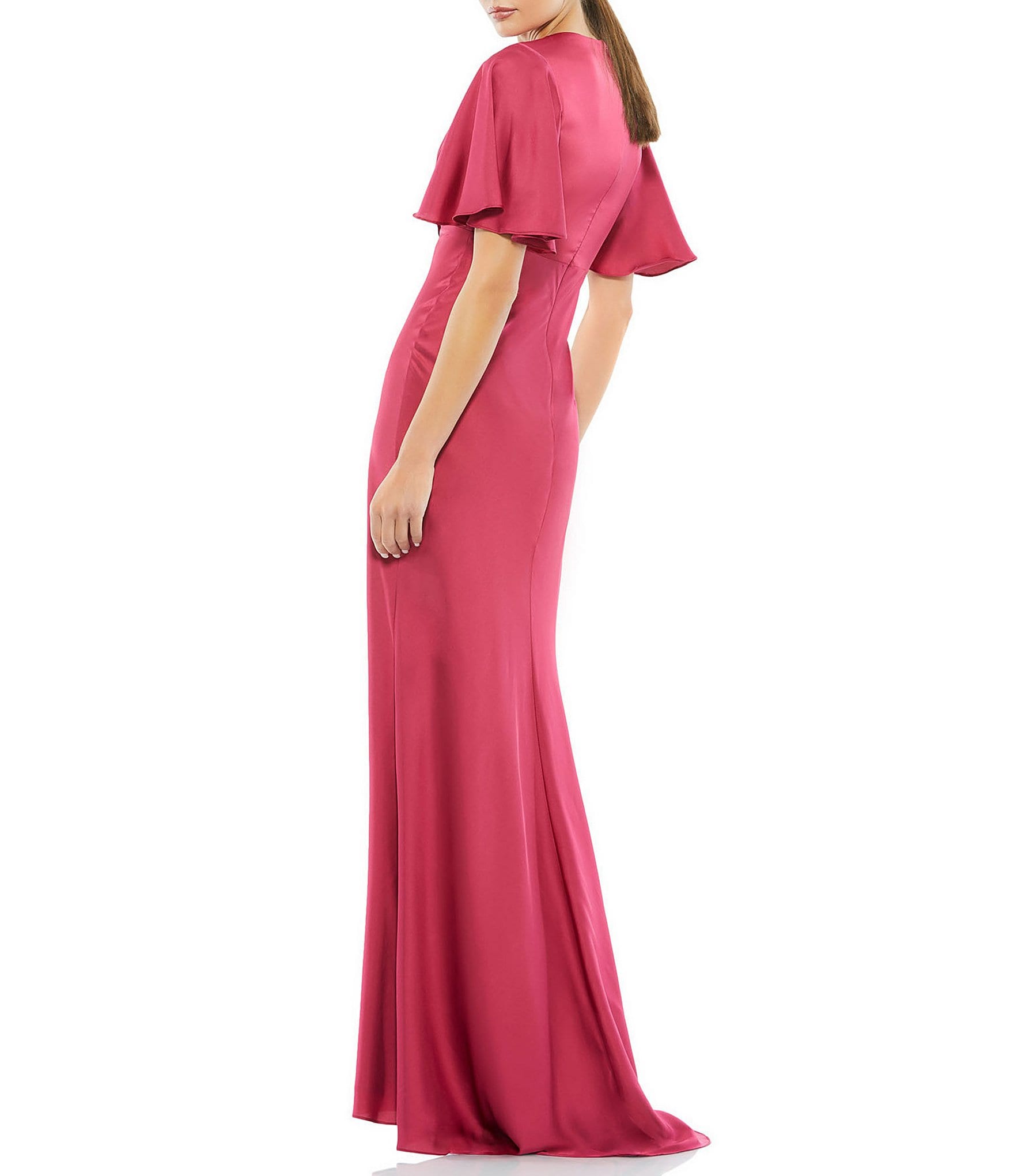 Mac Duggal V-Neck Short Flounce Sleeve A-Line Dress