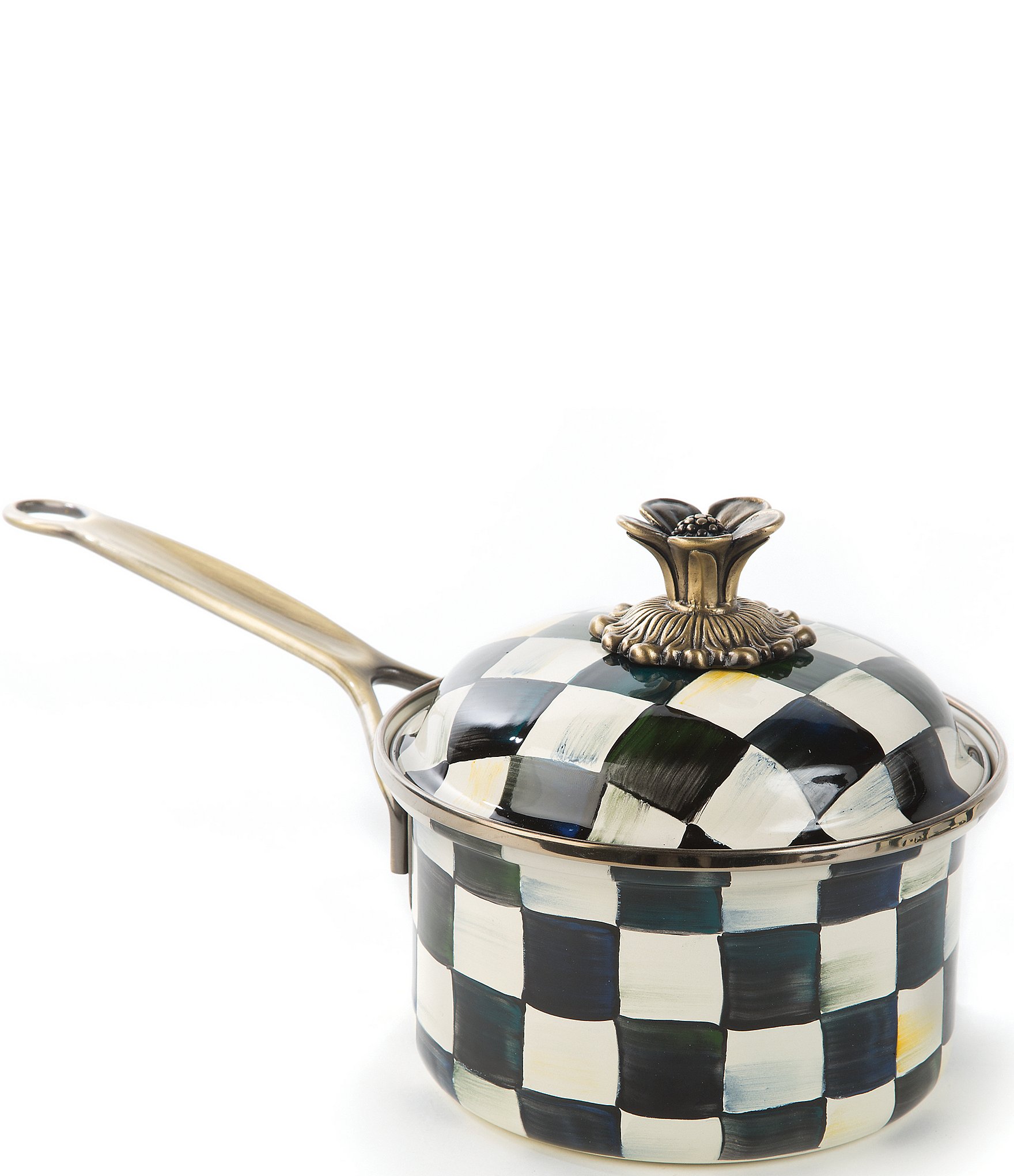 MacKenzie-Childs Check Enamel Covered Saucepan, 1 Qt.
