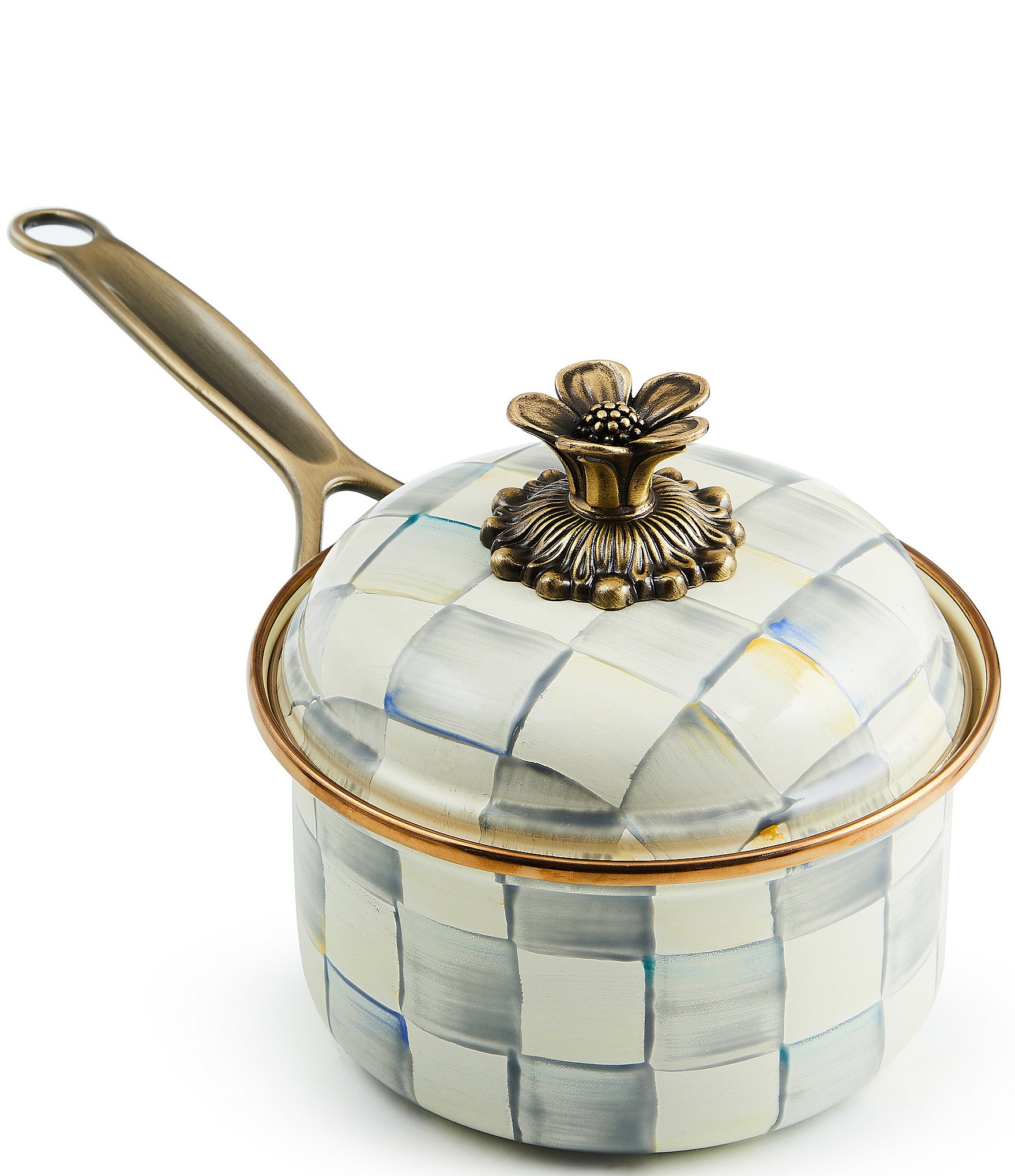 MacKenzie-Childs Check® Enamel 1- Quart Covered Saucepan