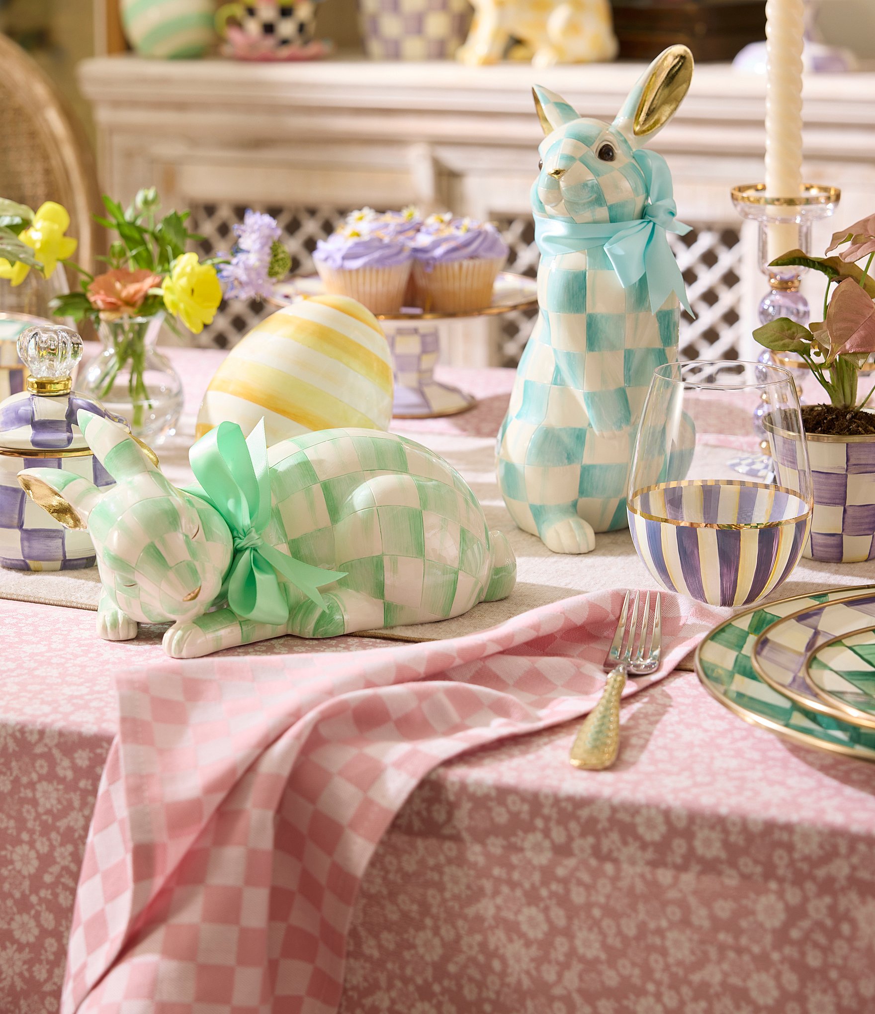 MacKenzie-Childs Easter Collection Check Fluffy Bunny Figurine