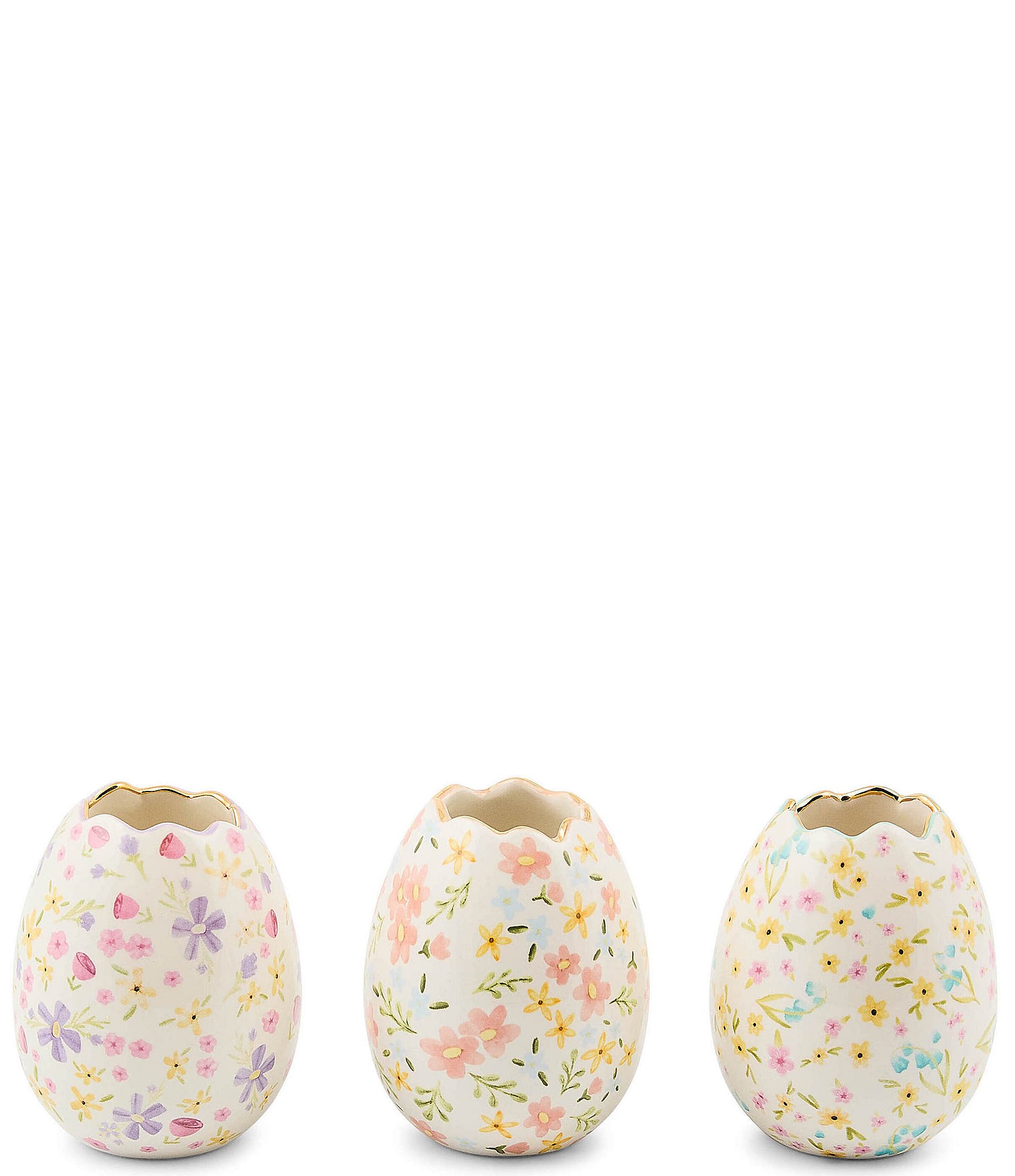 MacKenzie-Childs Easter Collection Posie Patch Ceramic Egg Vase, Set of 3