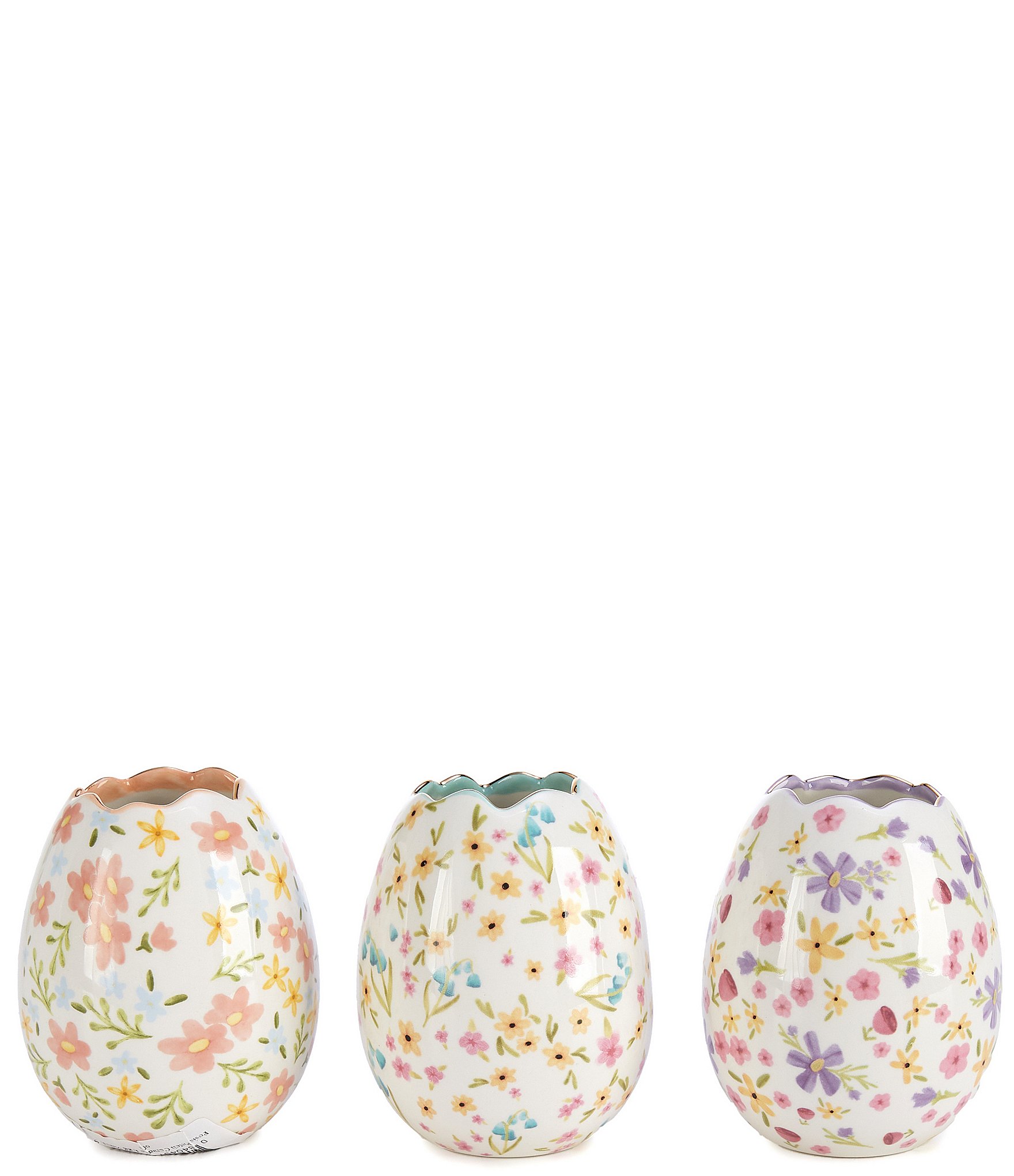 MacKenzie-Childs Easter Collection Posie Patch Ceramic Egg Vase, Set of 3