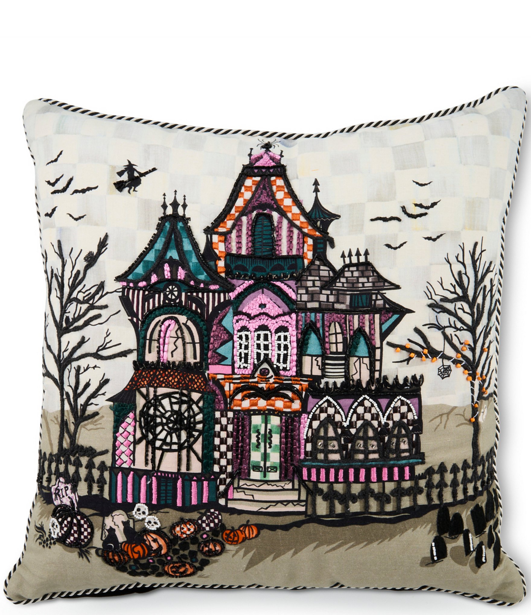 MacKenzie-Childs Haunted House Square Throw Pillow