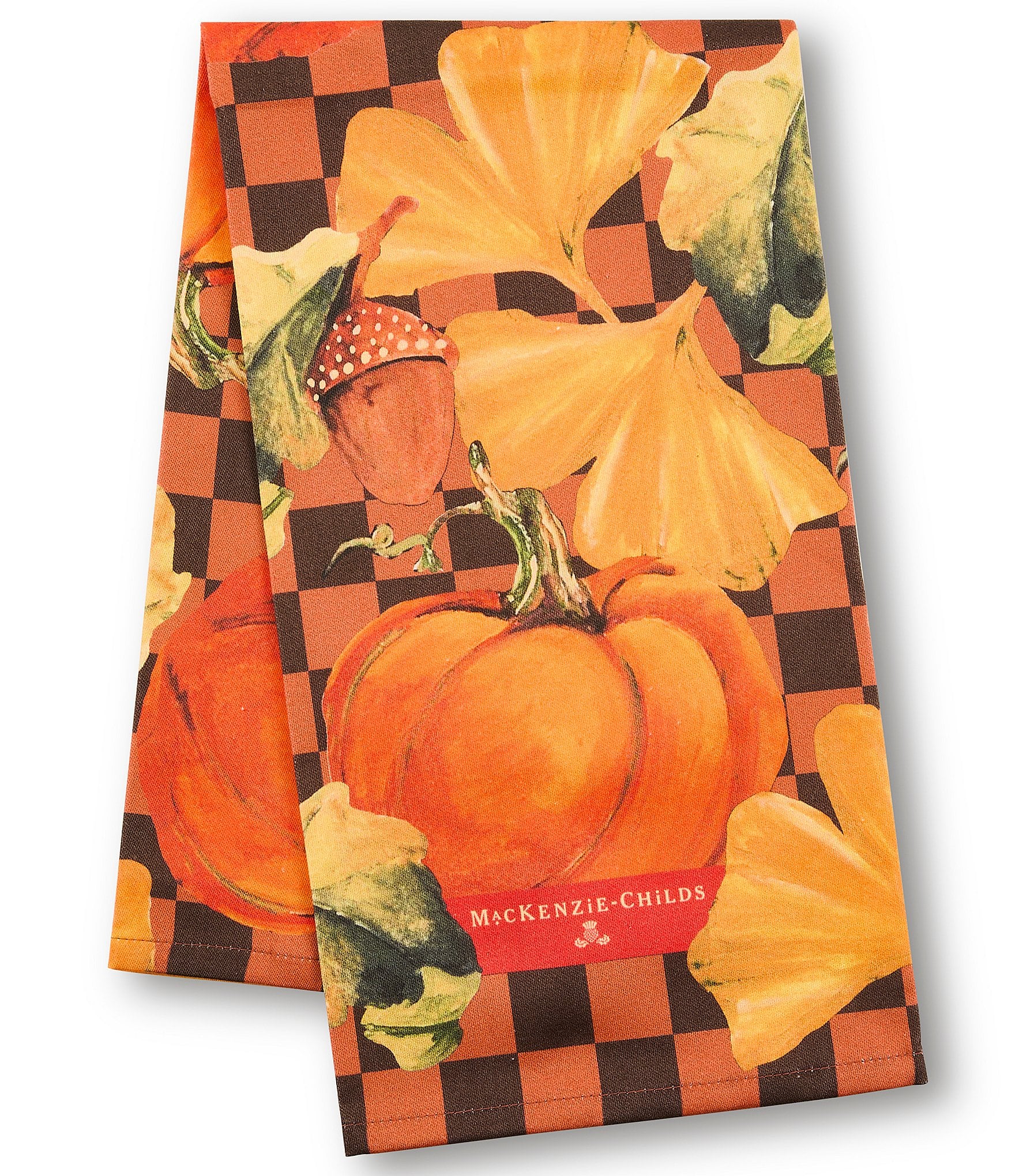 MacKenzie-Childs Harvest Checked Pumpkin Print Dish Towel