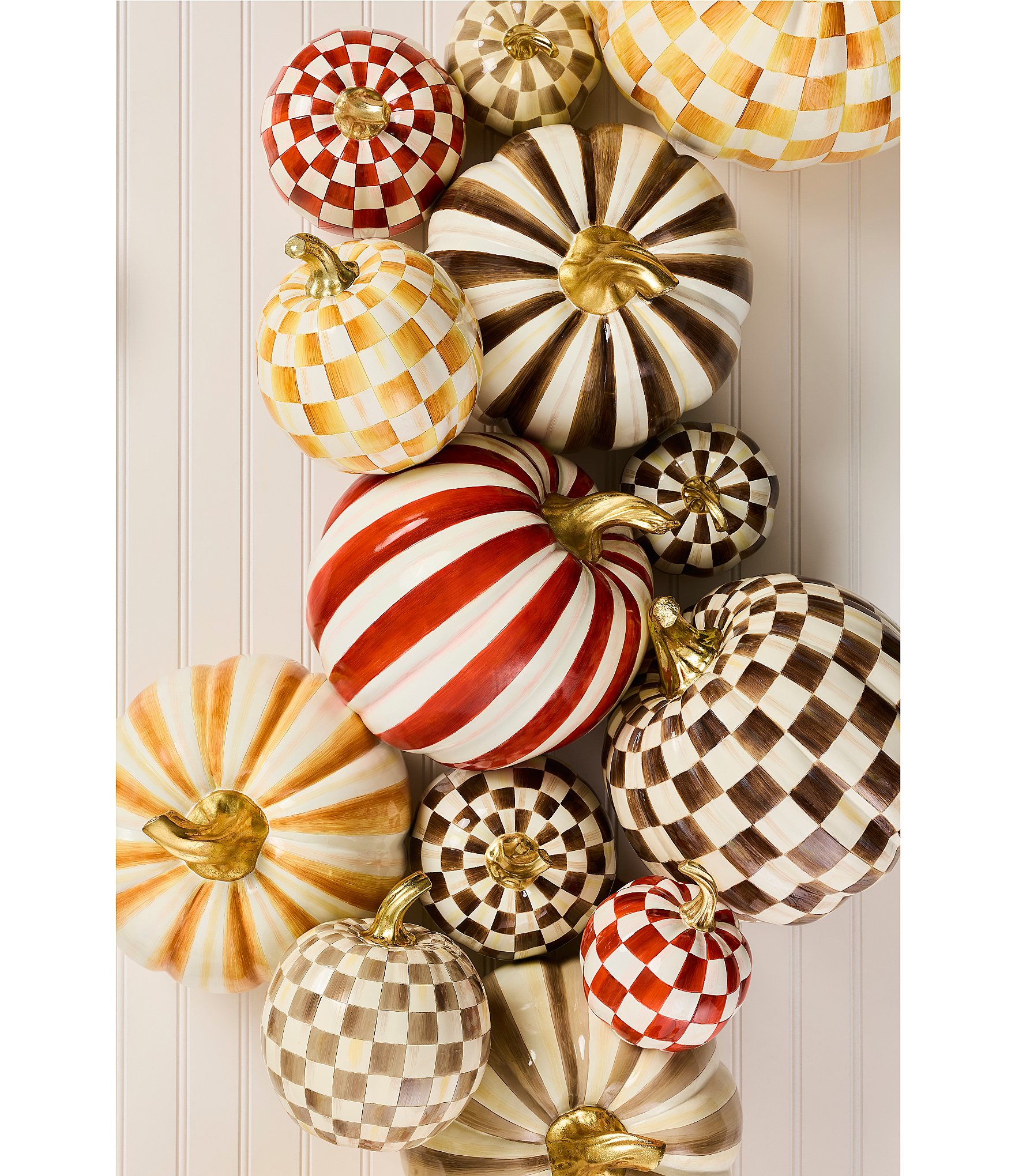 MacKenzie-Childs Harvest Medium Stripe Glossy Pumpkin Decor
