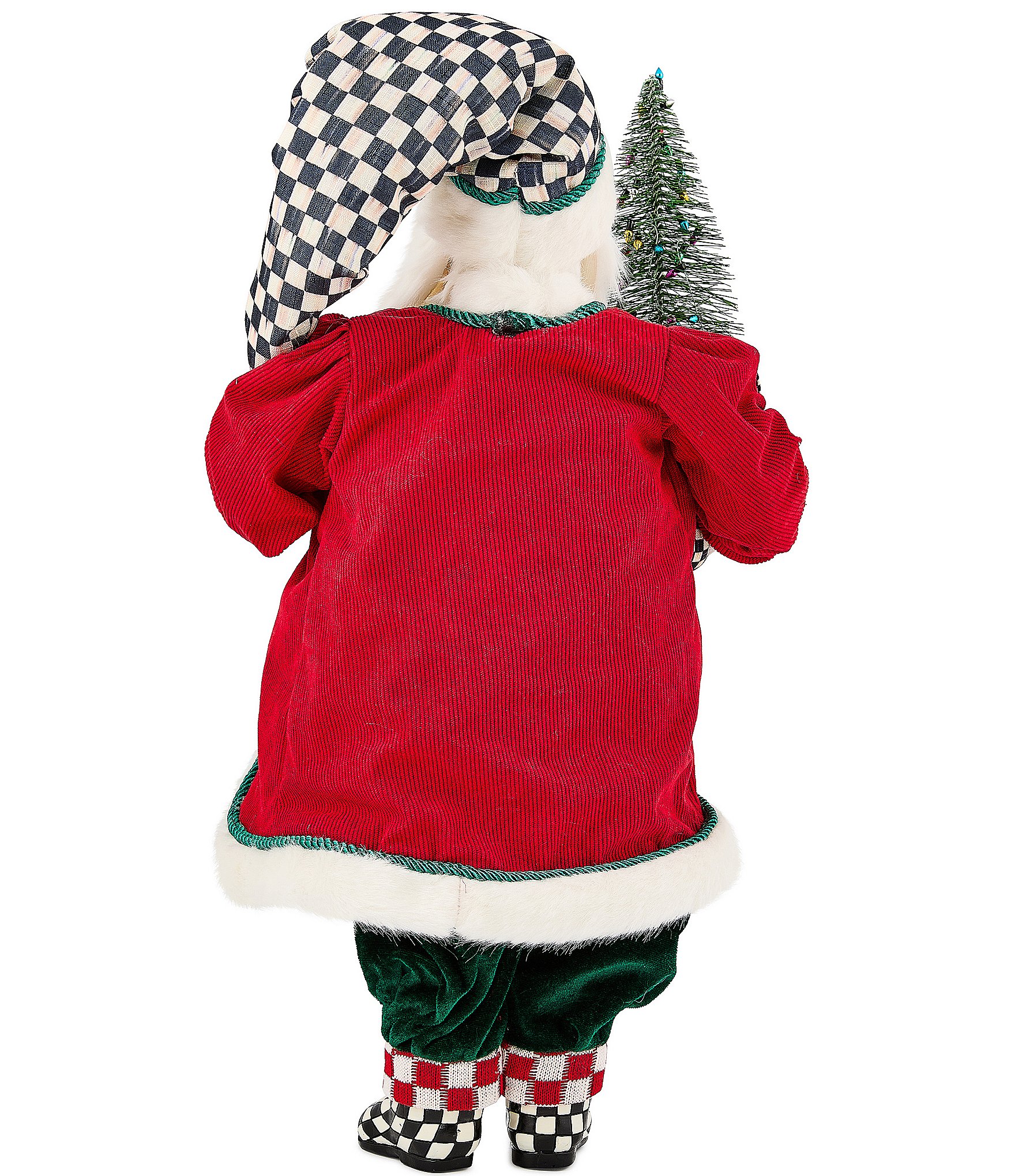 MacKenzie-Childs Holiday Collection Check It Out Fabric Santa With Tree Figurine
