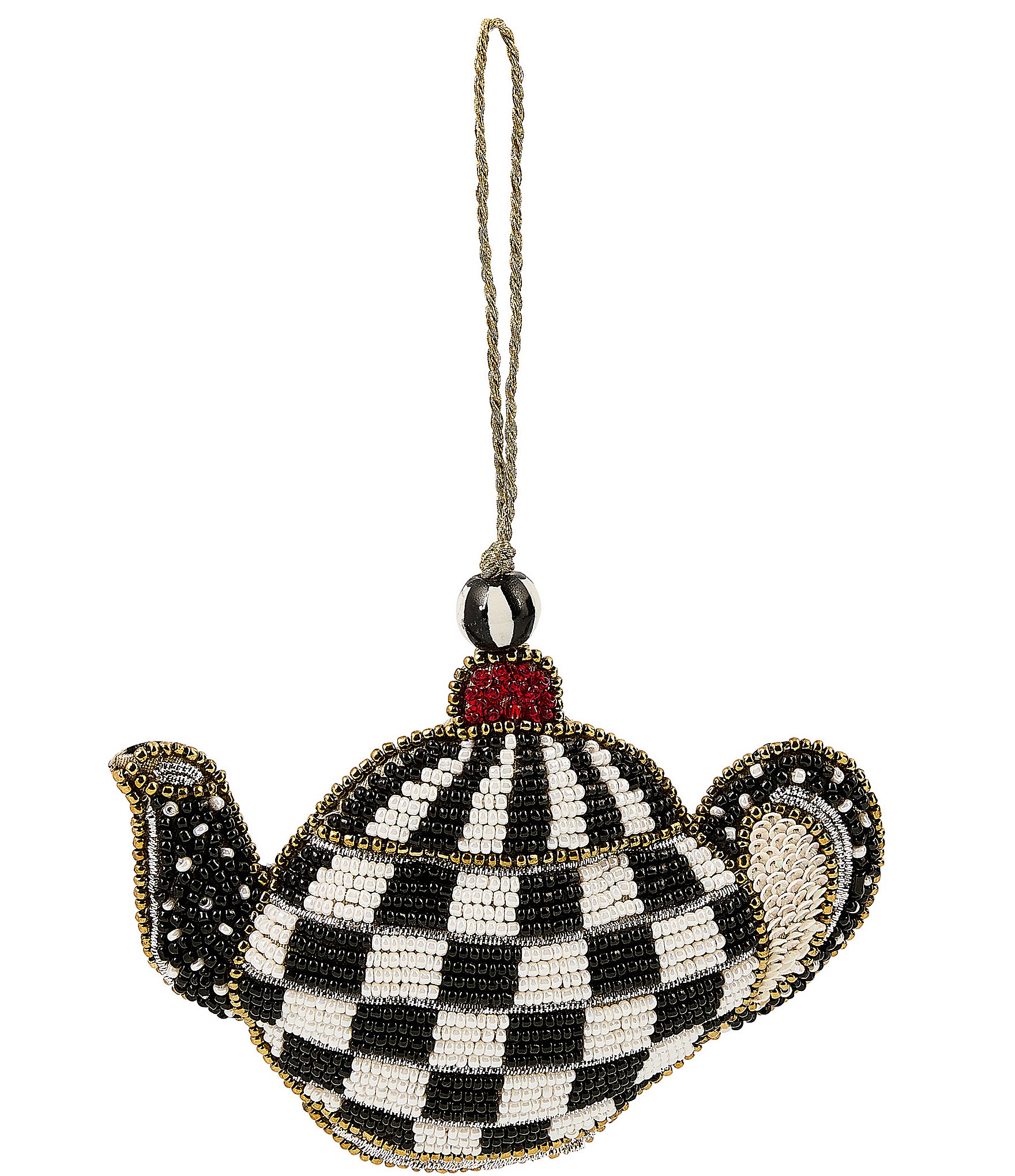 MacKenzie-Childs Holiday Collection Check Teapot Beaded Ornament
