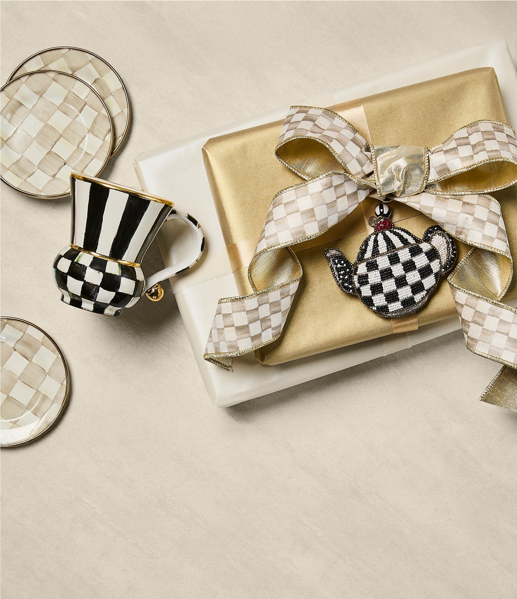 MacKenzie-Childs Holiday Collection Check Teapot Beaded Ornament