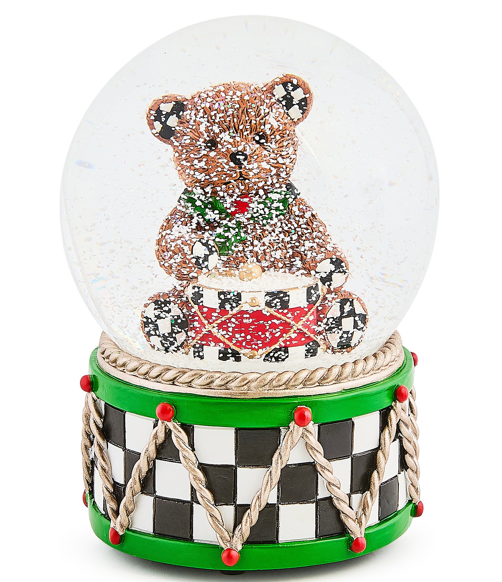 MacKenzie-Childs Holly Bear Check Snow Globe