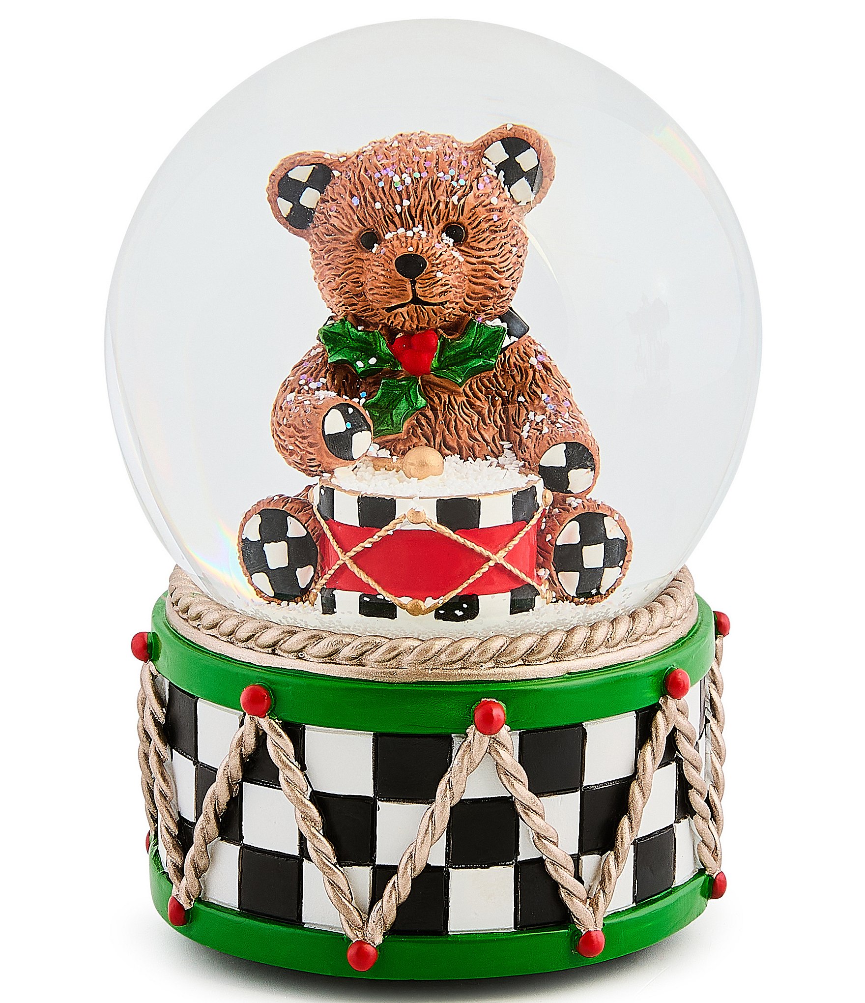 MacKenzie-Childs Holly Bear Check Snow Globe