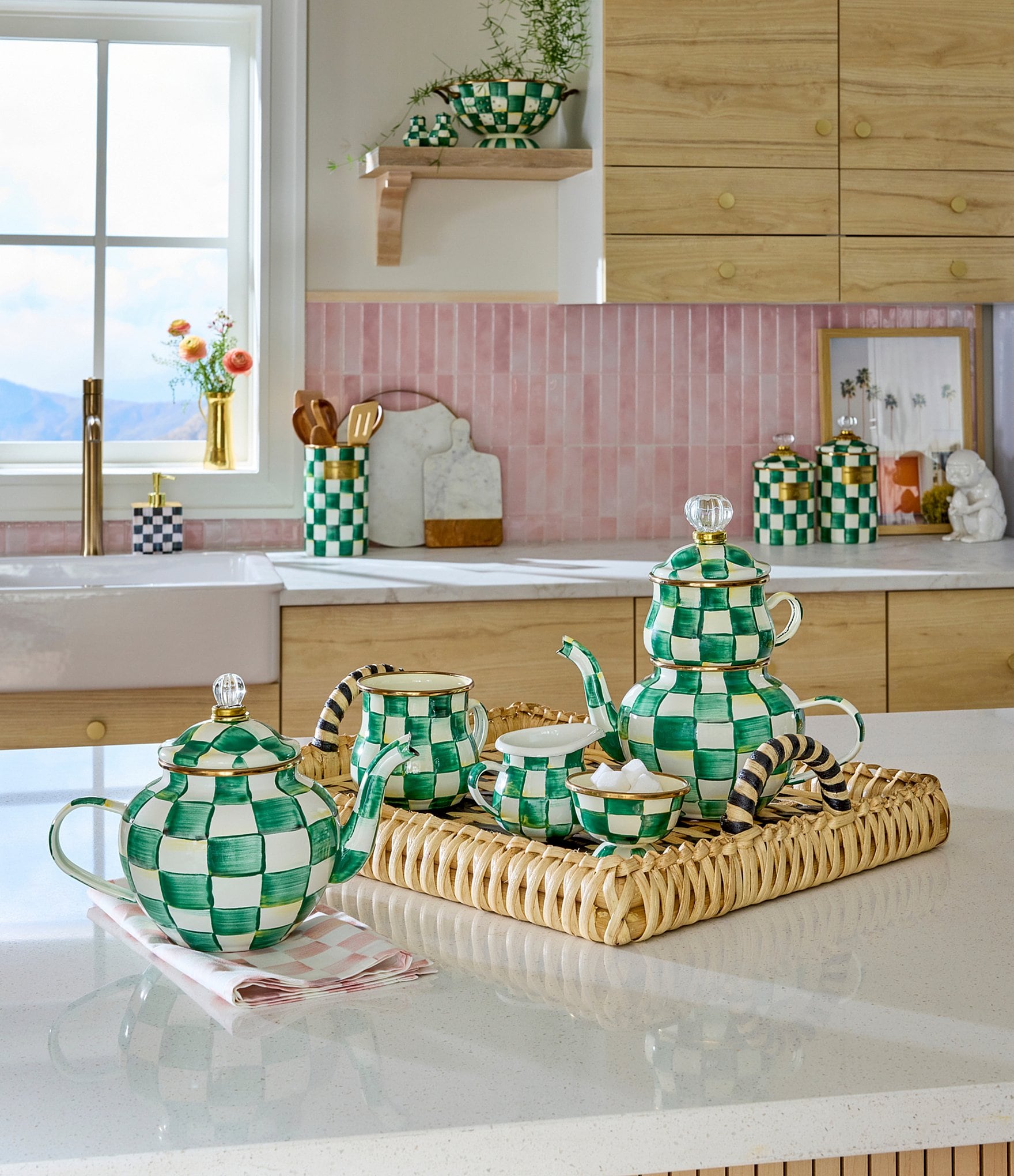 MacKenzie-Childs Check High Tea Teacup and Teapot Set