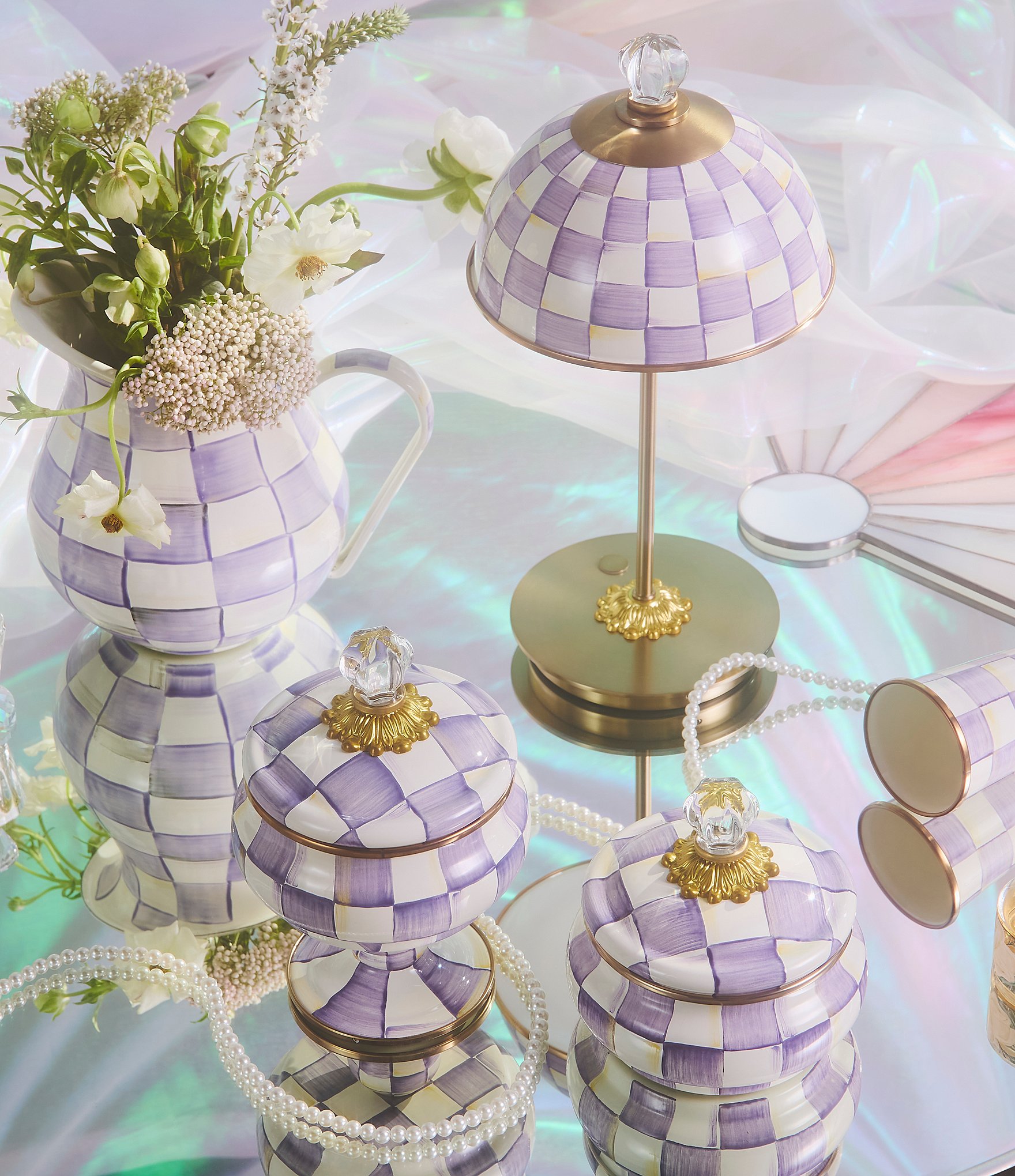 MacKenzie-Childs Check Enamel Squashed Pot Canister