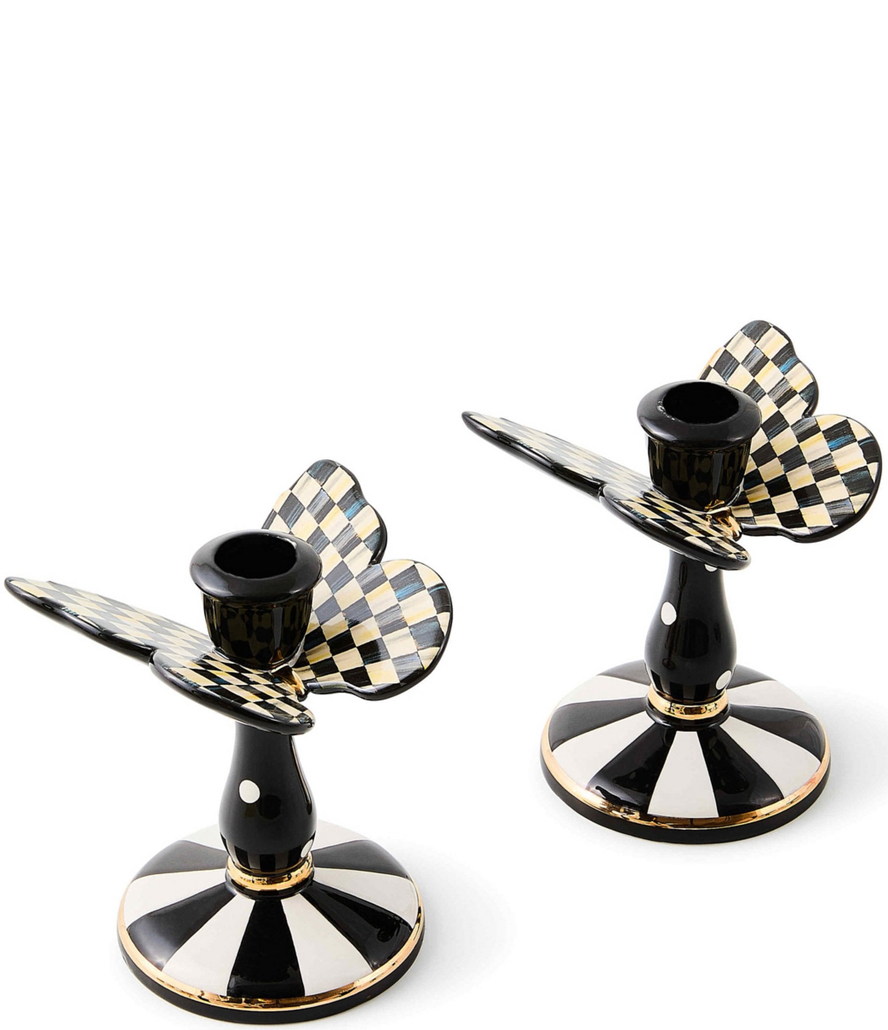 MacKenzie-Childs Check Tall Butterfly Candlesticks, Set of 2