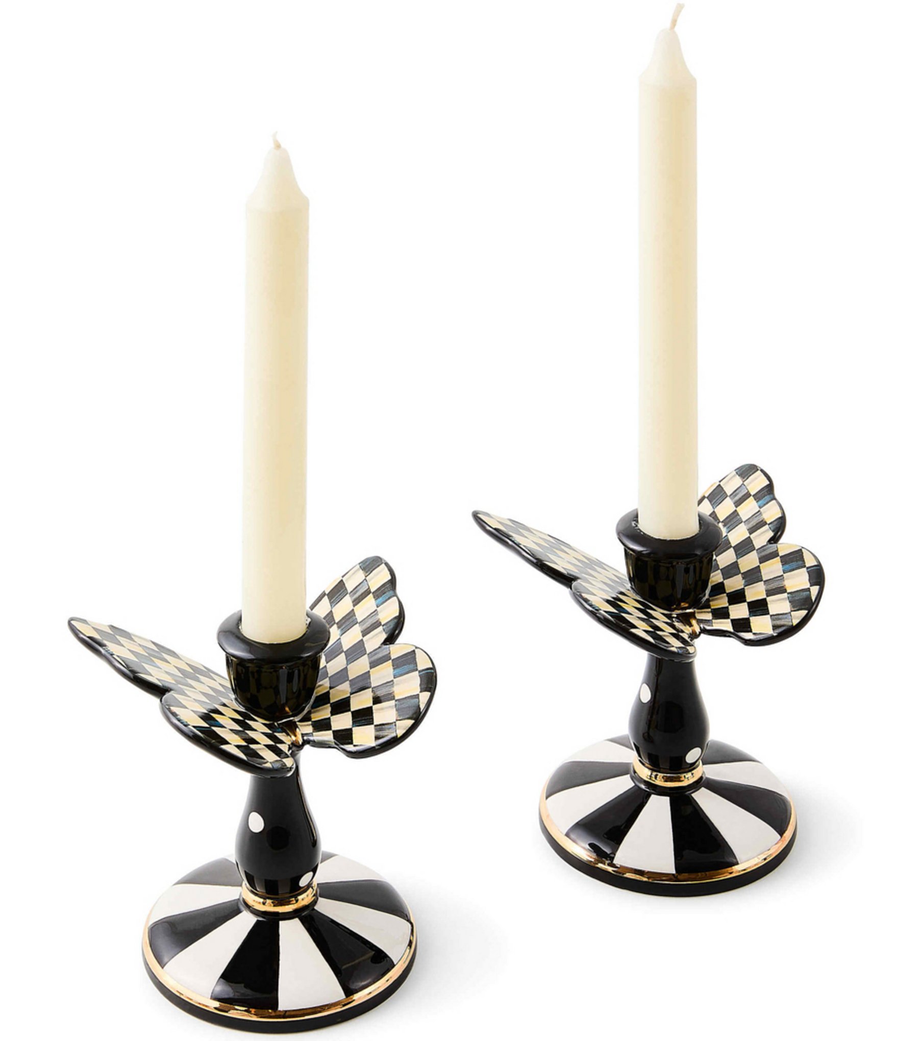 MacKenzie-Childs Check Tall Butterfly Candlesticks, Set of 2