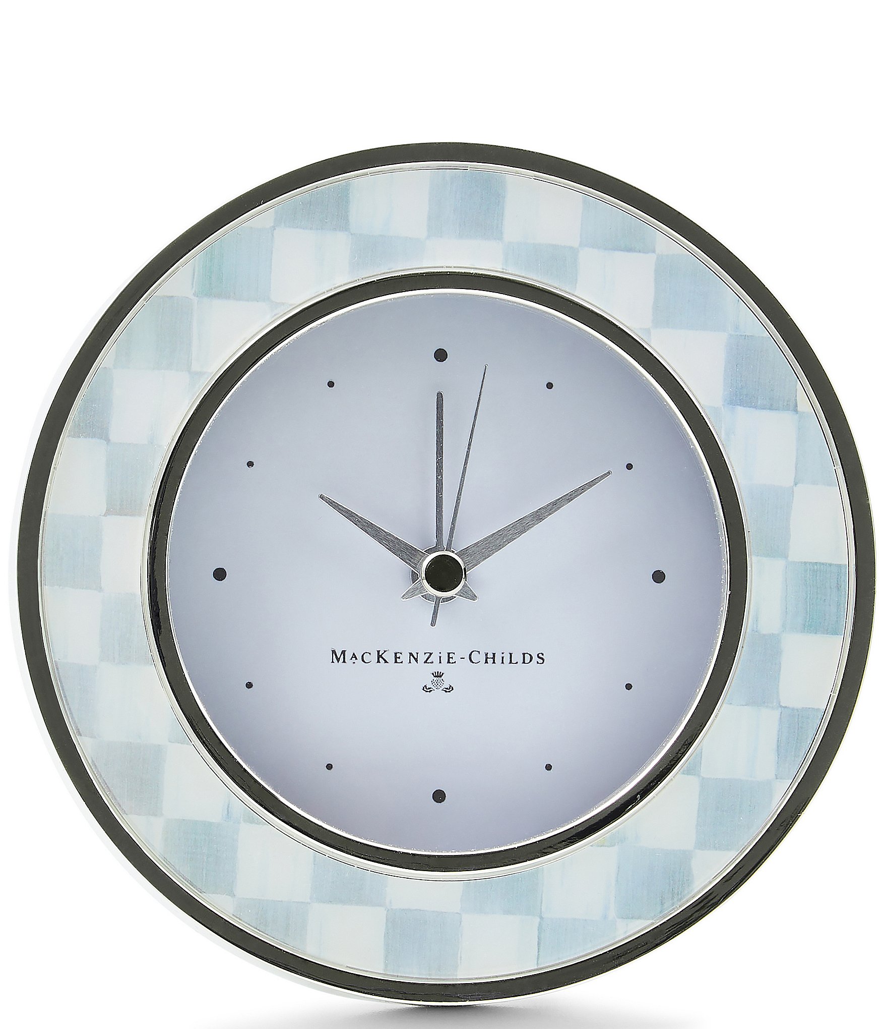 MacKenzie-Childs Sterling Check® Silver Plated Round Desk Clock