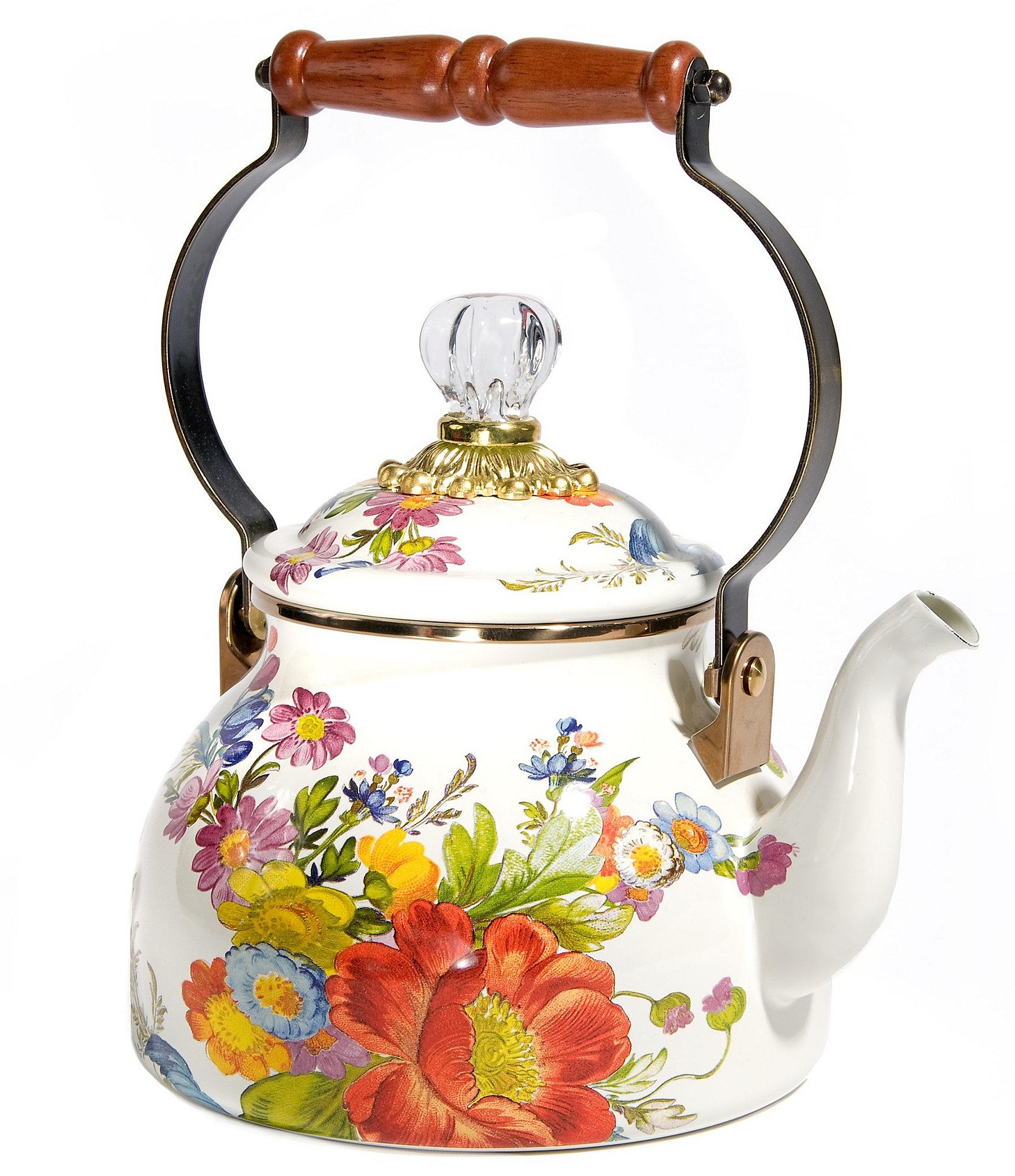 Mackenzie Childs 2 quart Flower shops Market black tea kettle