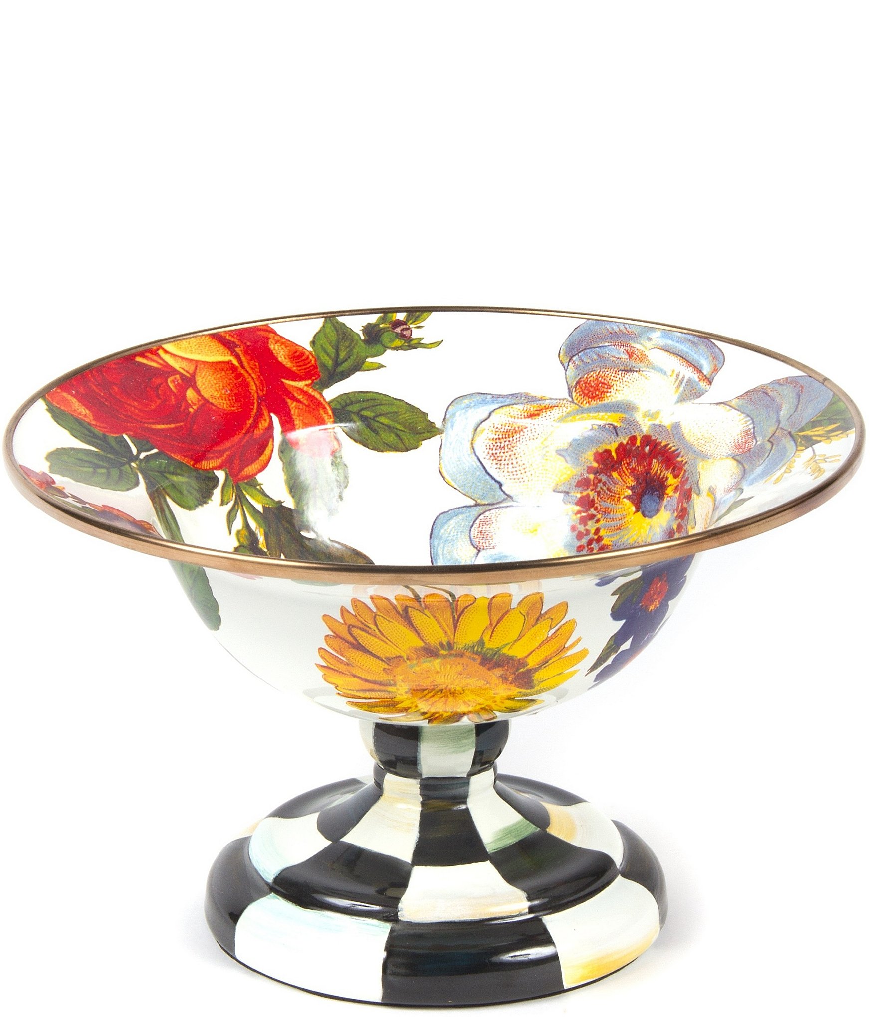 MacKenzie-Childs White Flower Market Footed Compote