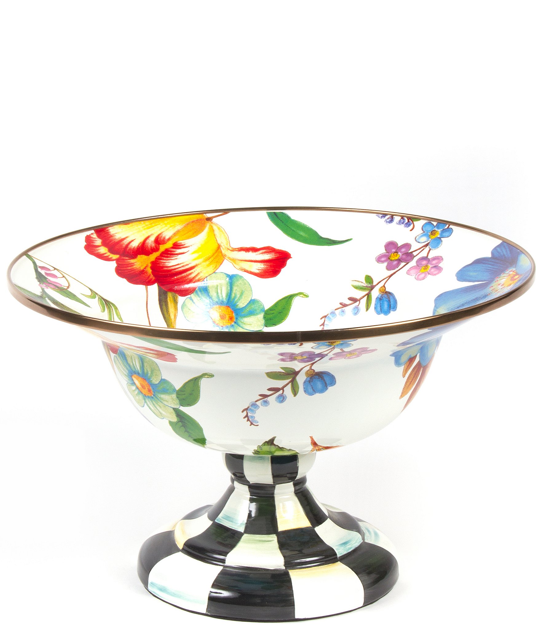 MacKenzie-Childs White Flower Market Footed Compote