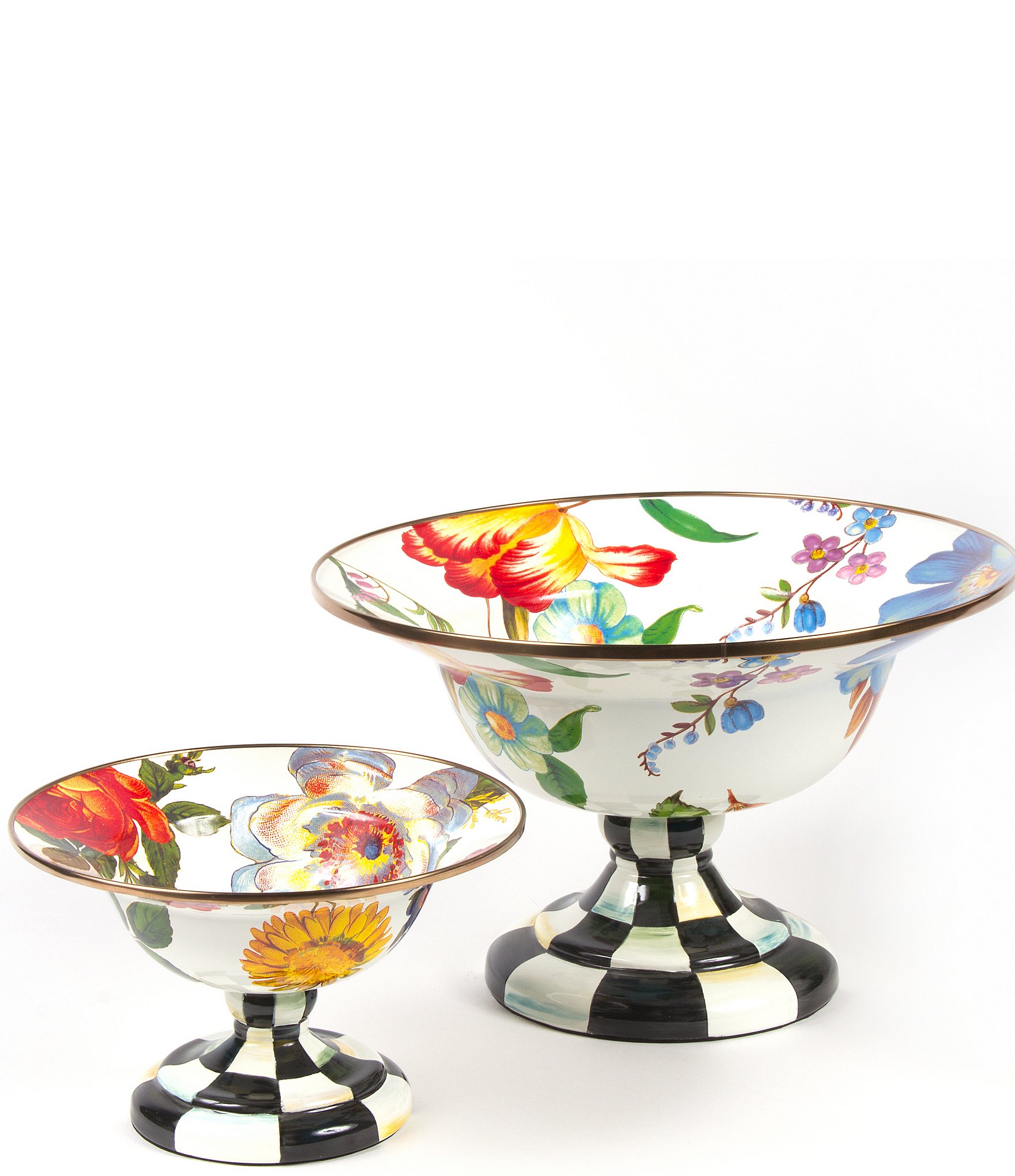 MacKenzie-Childs White Flower Market Footed Compote