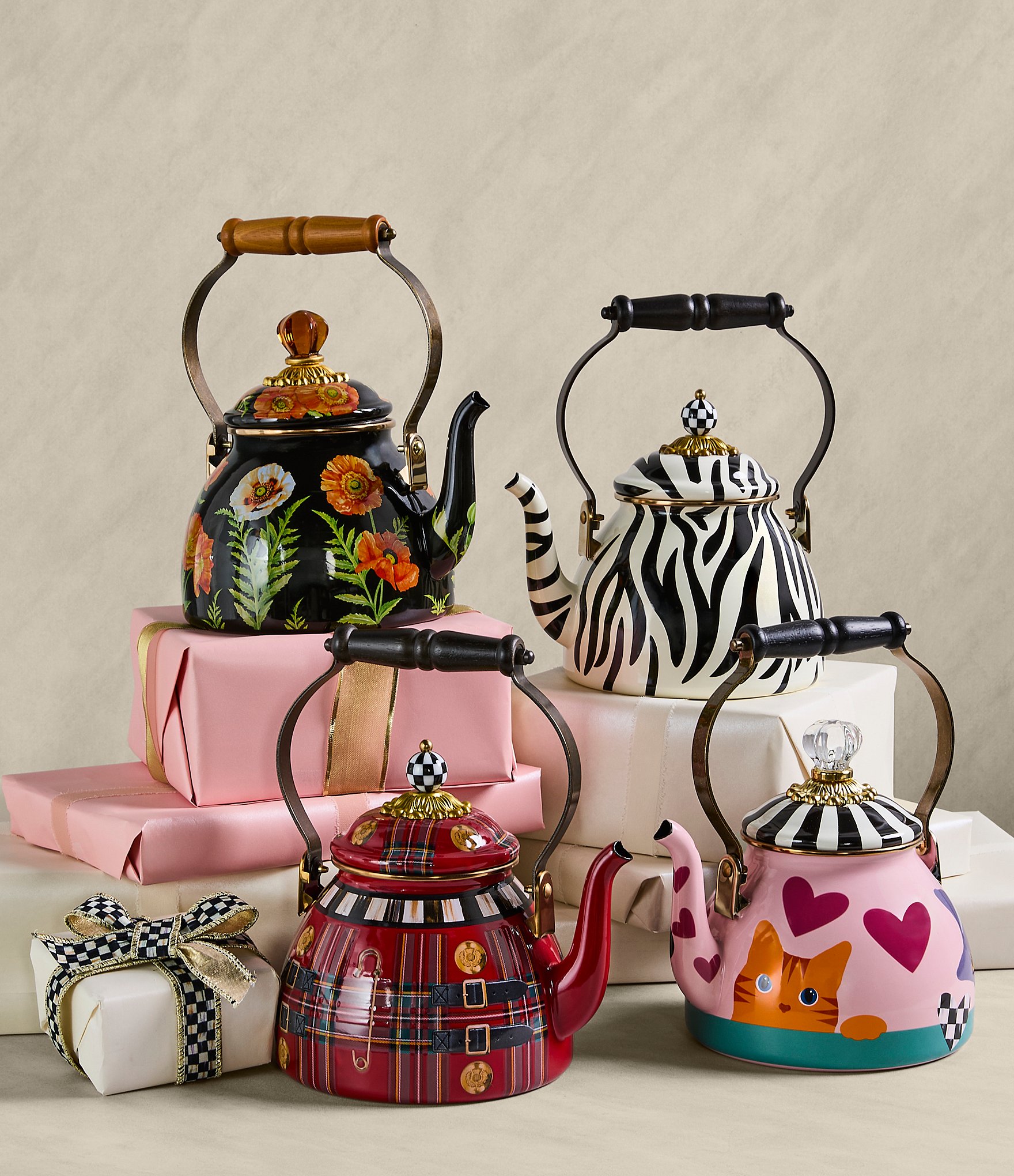 MacKenzie-Childs Zebra Enamel Tea Kettle, 2-Qt.