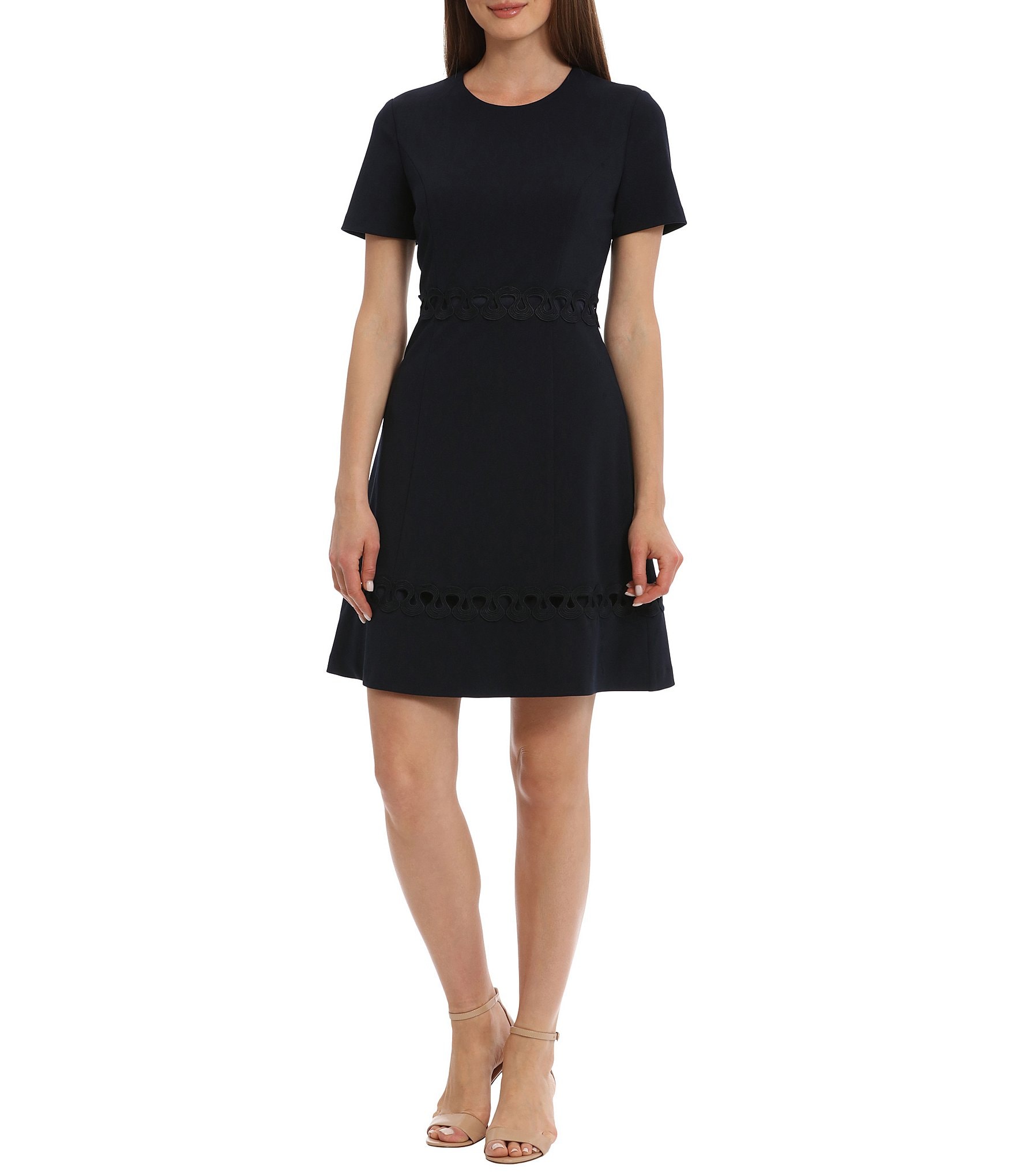 Maggy London Crew Neck Short Sleeve Fit and Flare Dress | Dillard's