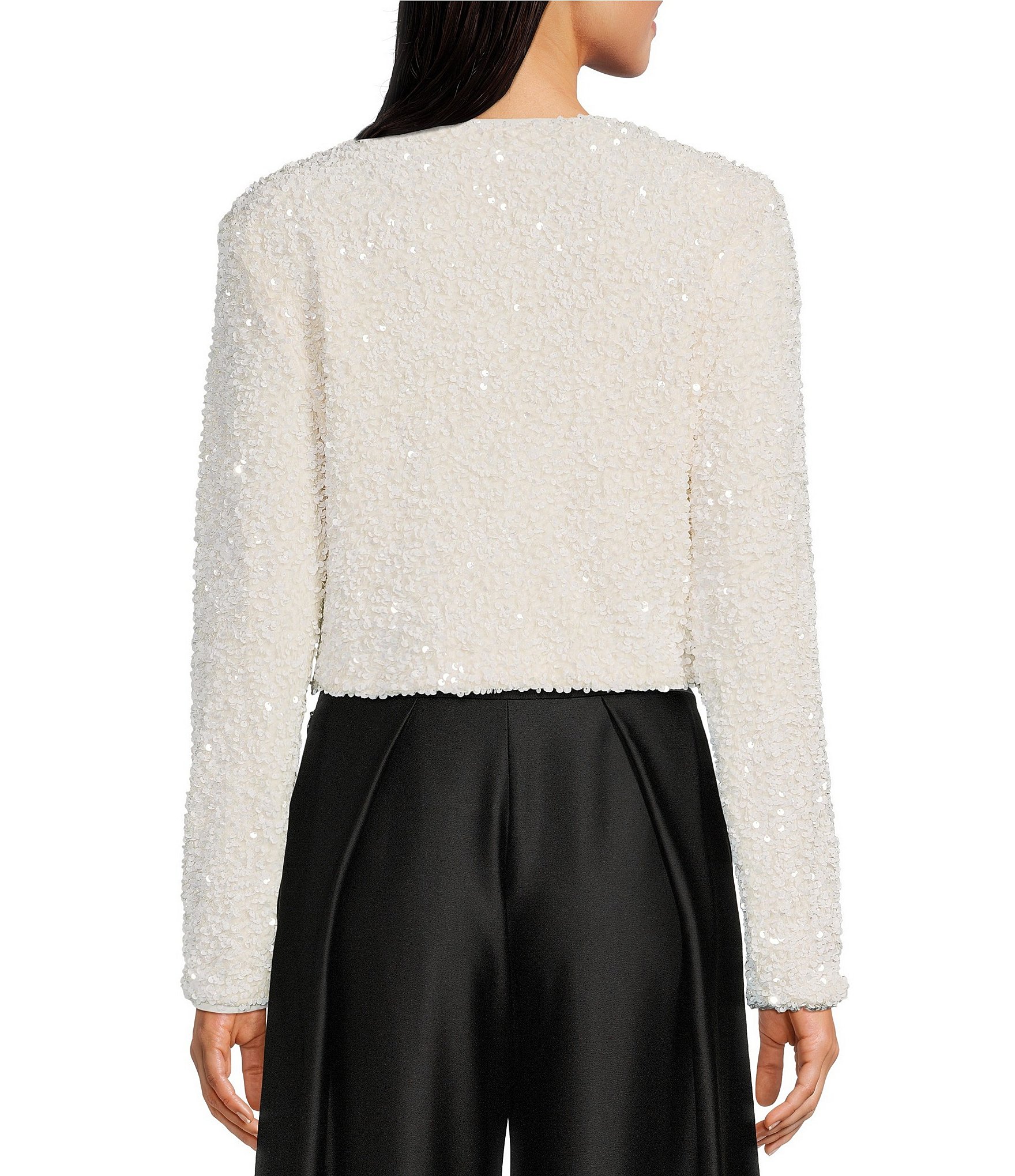 Maggy London Double Satin Bow Allover Sequin Velvet Jacket