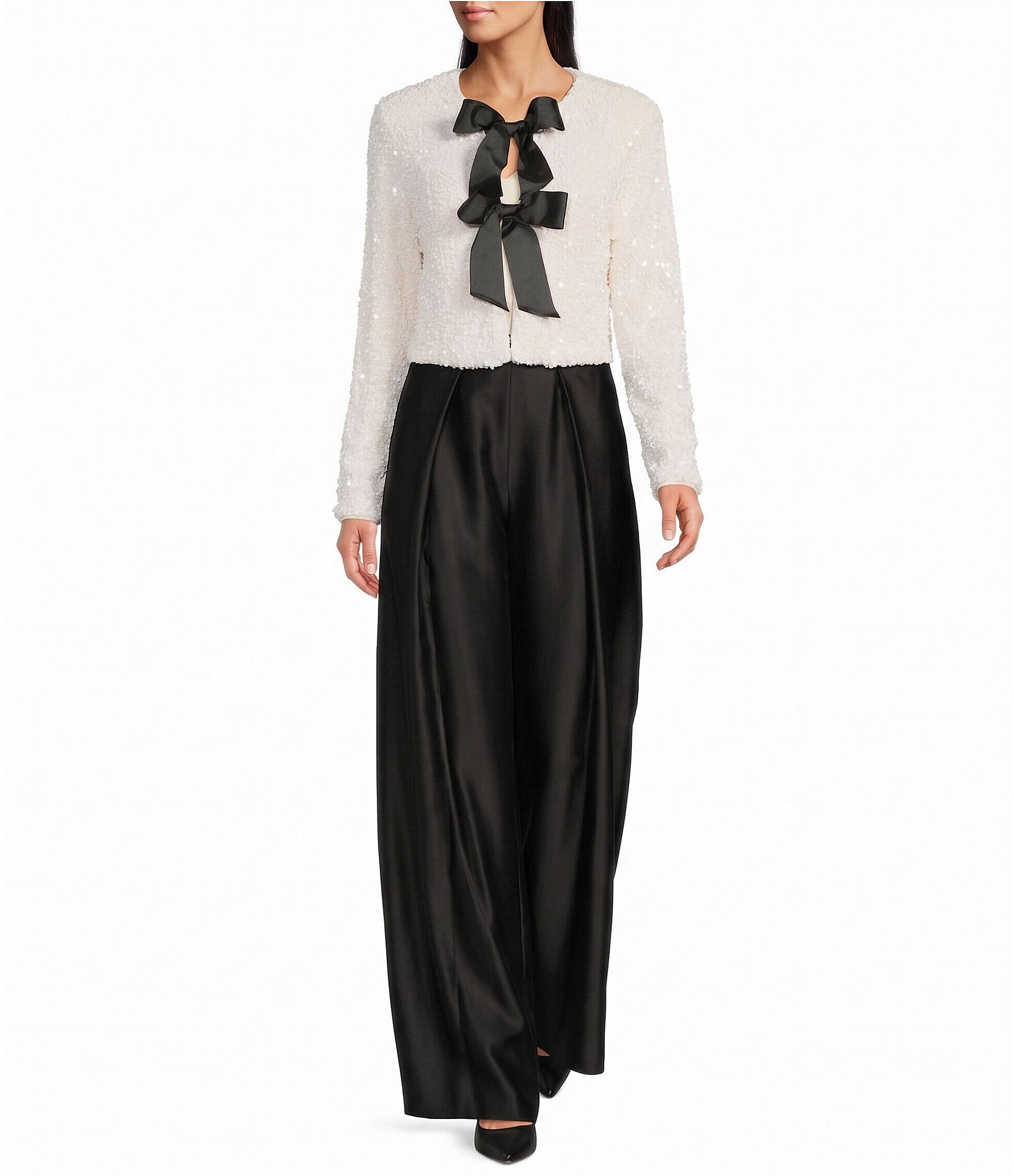 Maggy London Double Satin Bow Allover Sequin Velvet Jacket