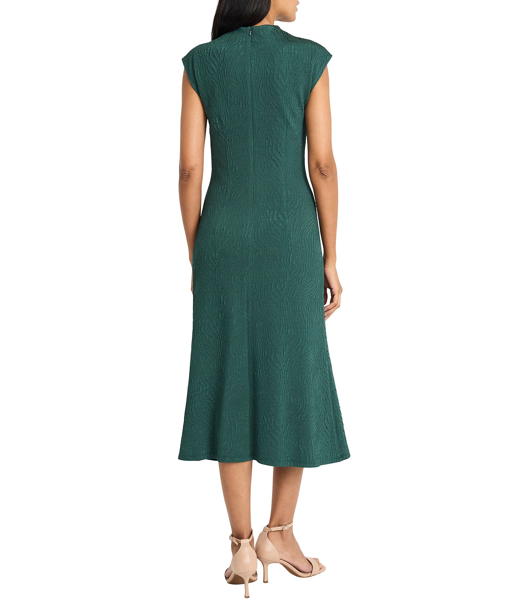 Maggy London Mock Neck Ruched Jacquard Midi Dress