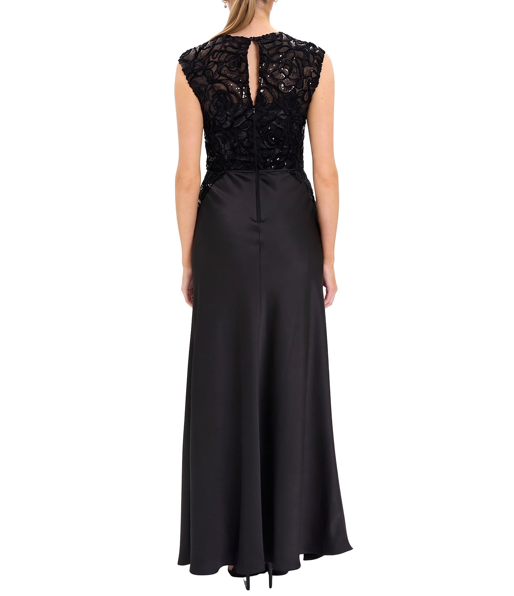 Maggy London Sequin Mesh Lace Bodice Gown